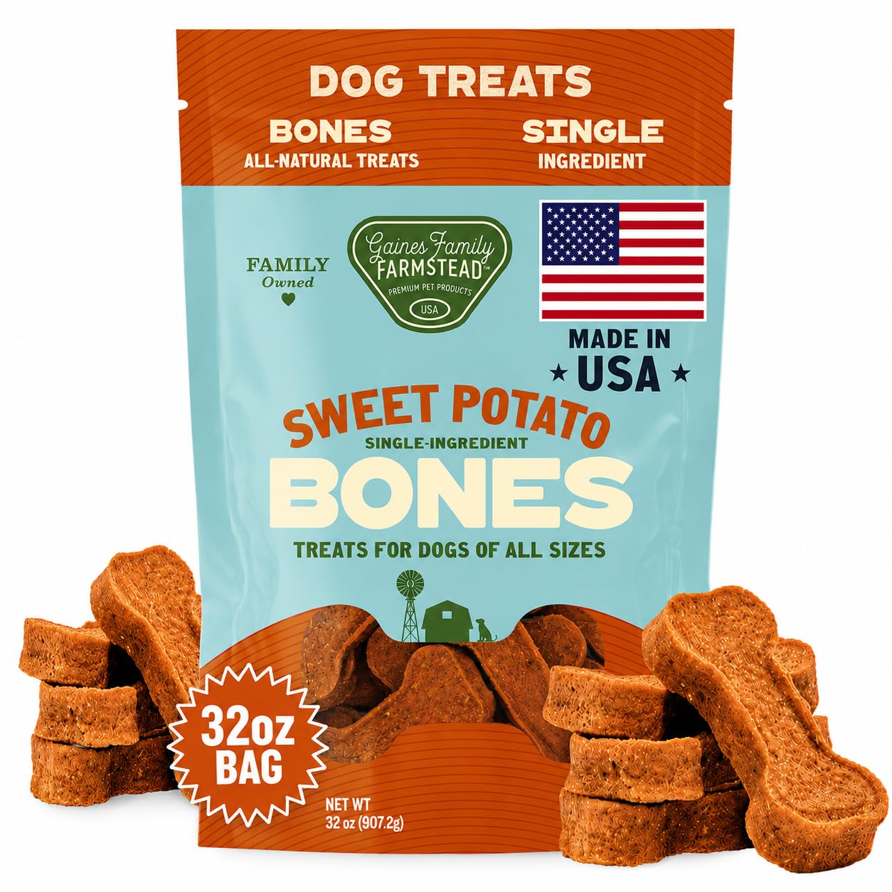 Friandise pour chien os patate douce sans cereales friandises chiens toutes races sachet 32 oz