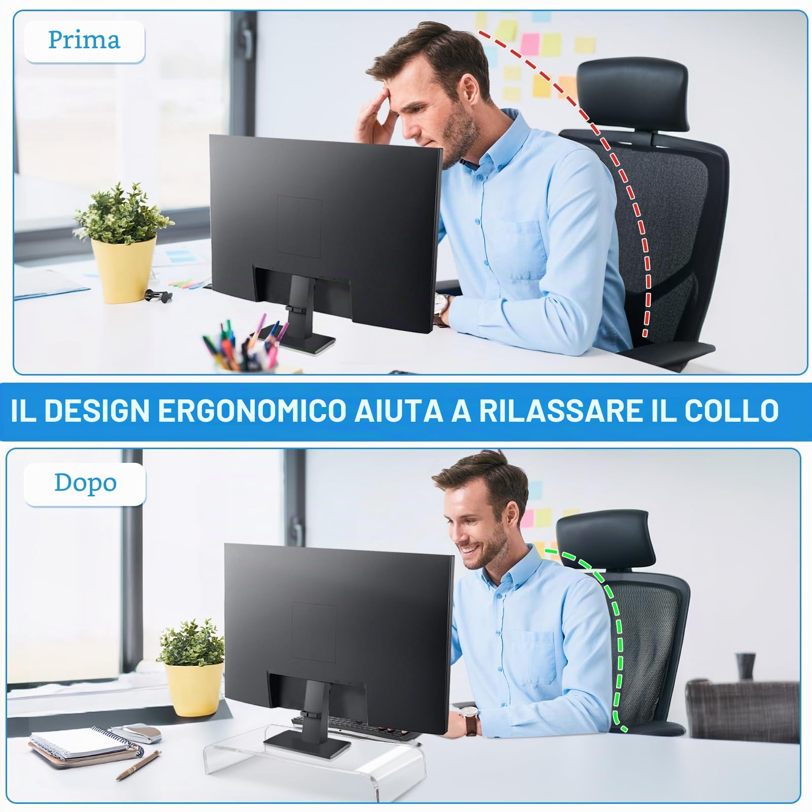 SWAWIS Monitor Riser Acrilico 34x19x10cm Spessore 10mm Supporto Monitor Supporto Monitor Riser Scrivania Schermo Riser per Computer Laptop Schermi