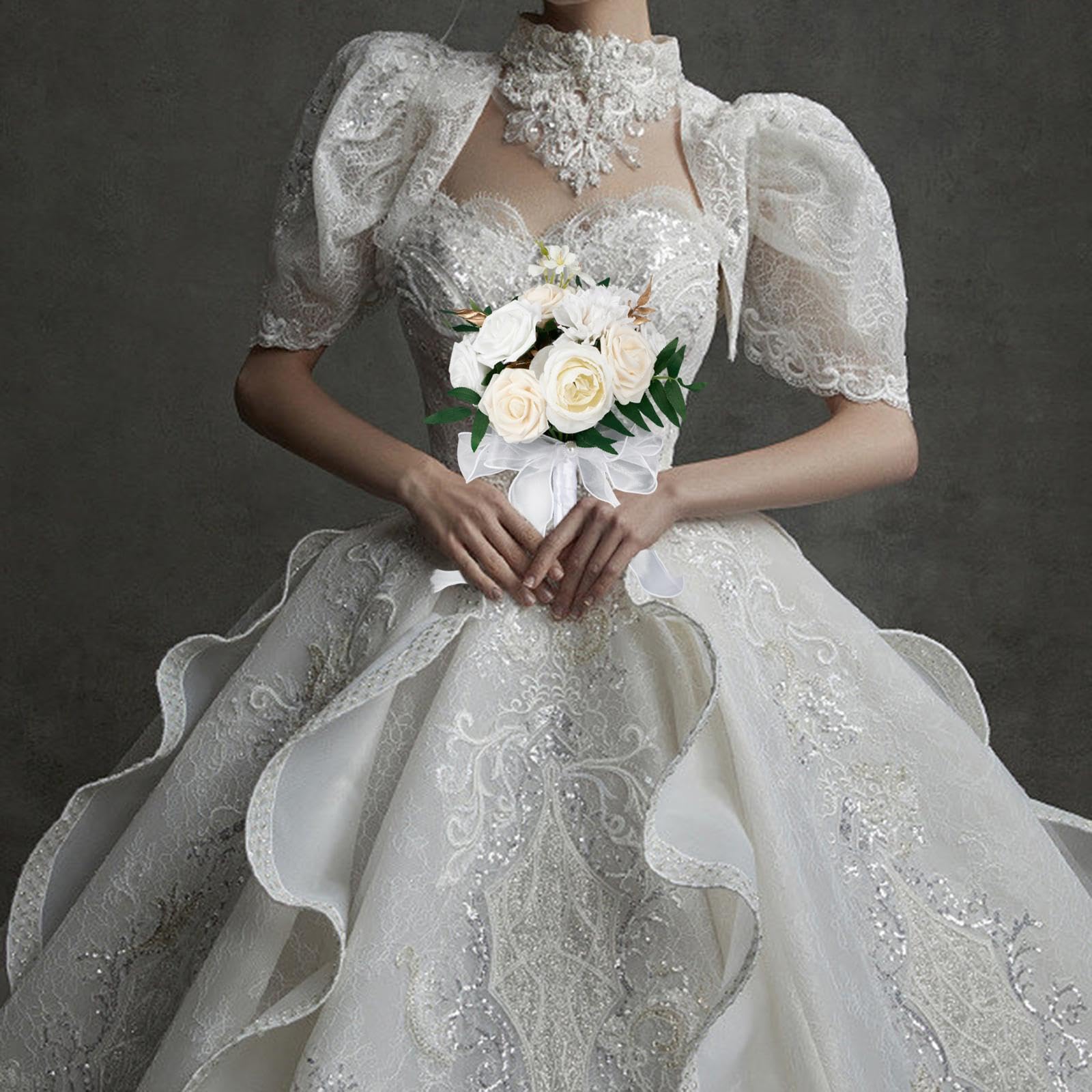 Romantico Bouquet da Sposa Fatto a Mano, Ideale da Lanciare per Le Damigelle d'Onore, Perfetto per Addii al Nubilato, Come Decorazione per La Casa, Bianco