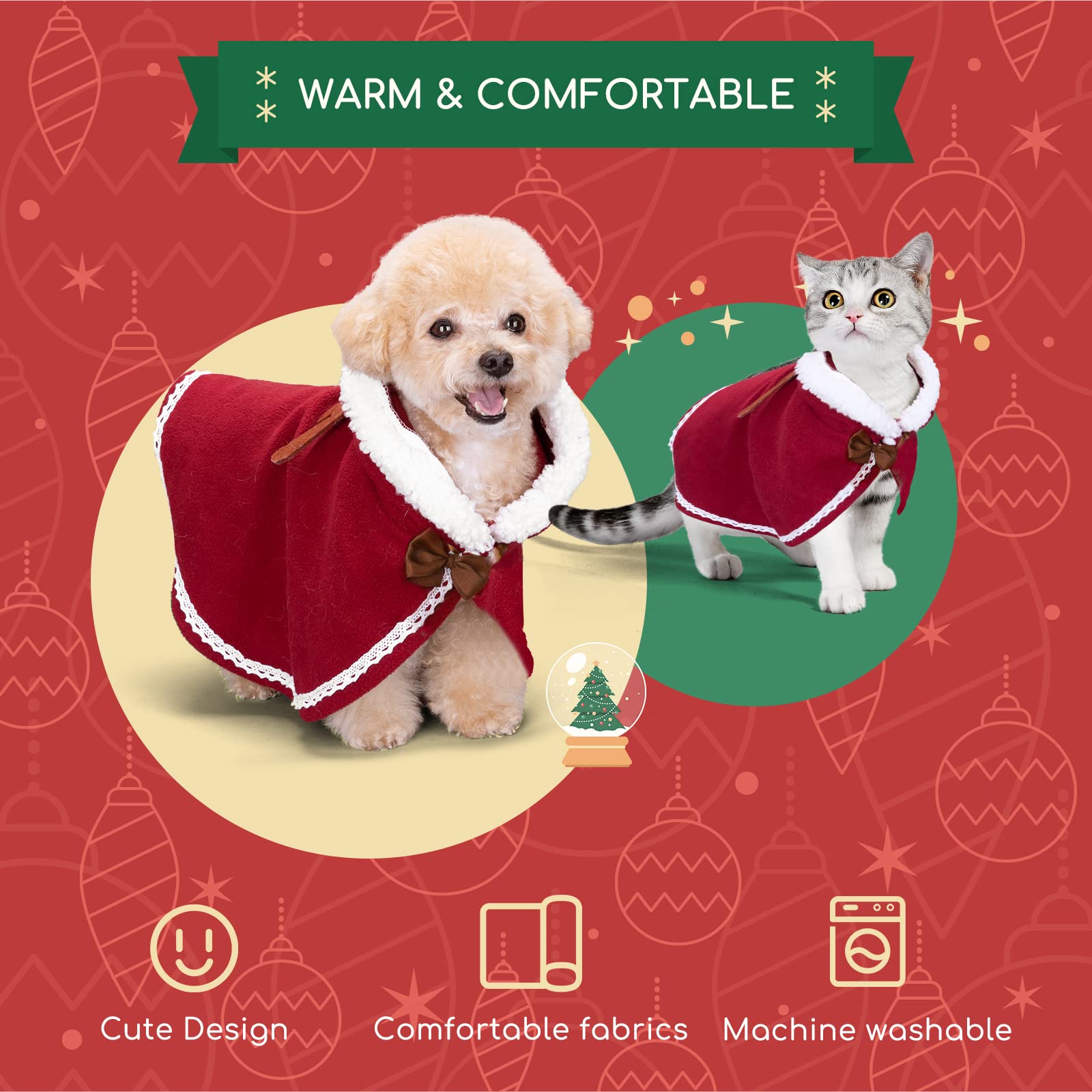 Nobleza-Vestito Natale Gatto Cane, Costume Natalizio per Gatto Regolabili, Vestiti Svegli del Gatto del Cane di Babbo Natale Santa Rosso,Adatto per Natale, Festa, Compleanno.L-45CM