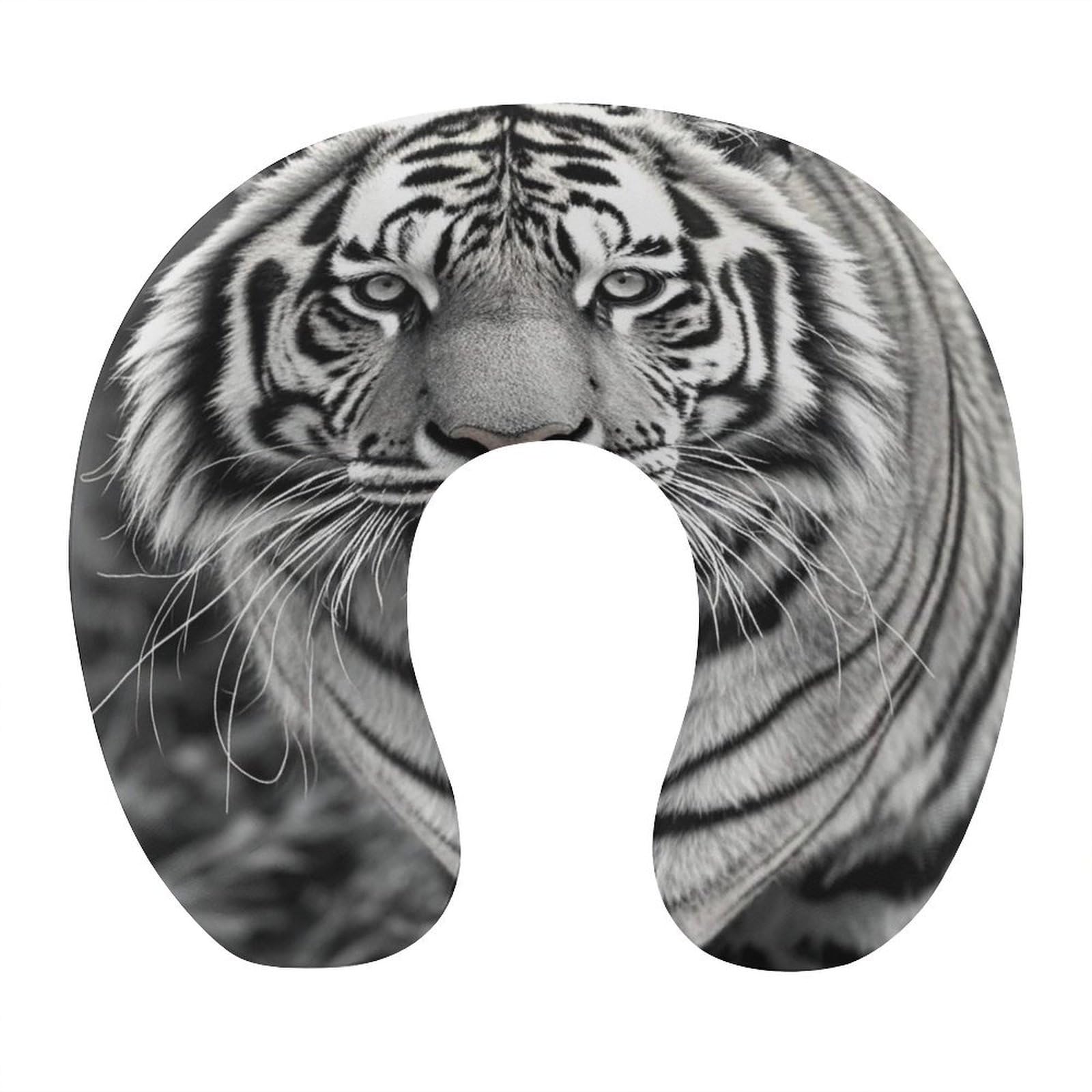FekiLoot Black and White Tiger Travel Pillow Comfortable U Shape Memory Foam Pillows Neck and Head Support Portable Travel Neck Pillow Suitable for Planes Trains Self-Driving Cars