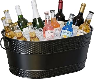 Galvanized Metal Beverage Tub for Parties - 4.5 Gallon Ice Bucket Drink Cooler with Handles, Mimosa Bar Supplies for Wine, Champagne, Beer, Cocktails and Soda, Black, 18" x 11.5" x 7.5"
