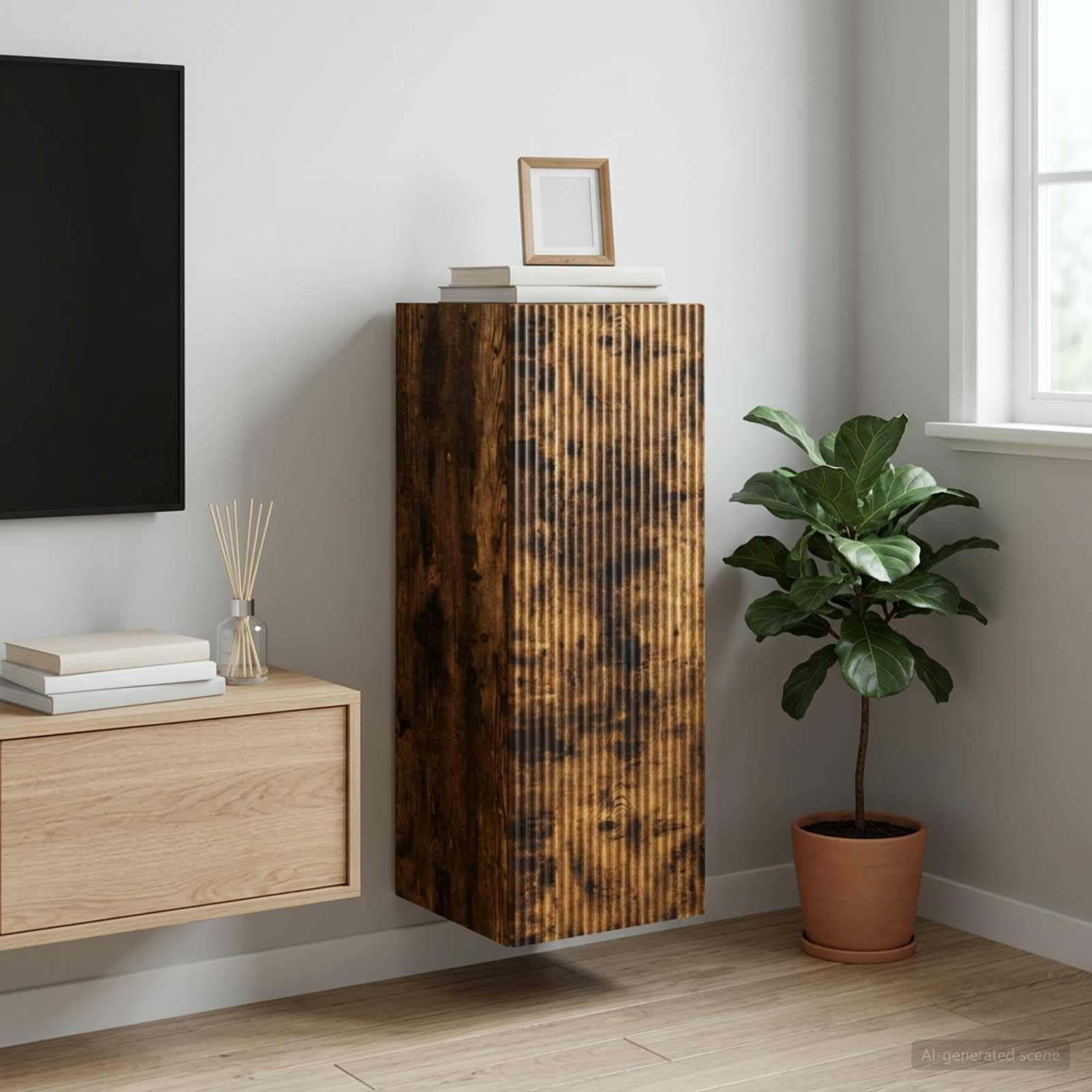 Szafka ścienna z materiału drewnopochodnego z zamykanymi drzwiami i regałem, 33 x 34,5 x 90 cm, wszechstronne miejsce do przechowywania do salonu, sypialni, biura, korytarza, piwnicy, garażu