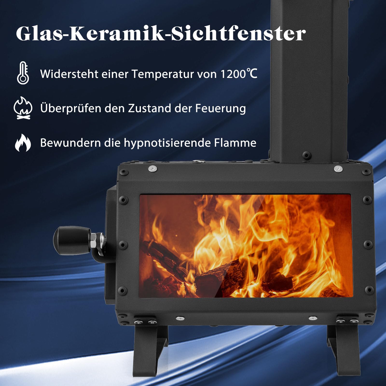 COSTWAY Zeltofen Holzofen Outdoor Campingofen 2 Kochflächen Sichtfenster Aschepfanne tragbar 28,5x20x37 cm Schwarz