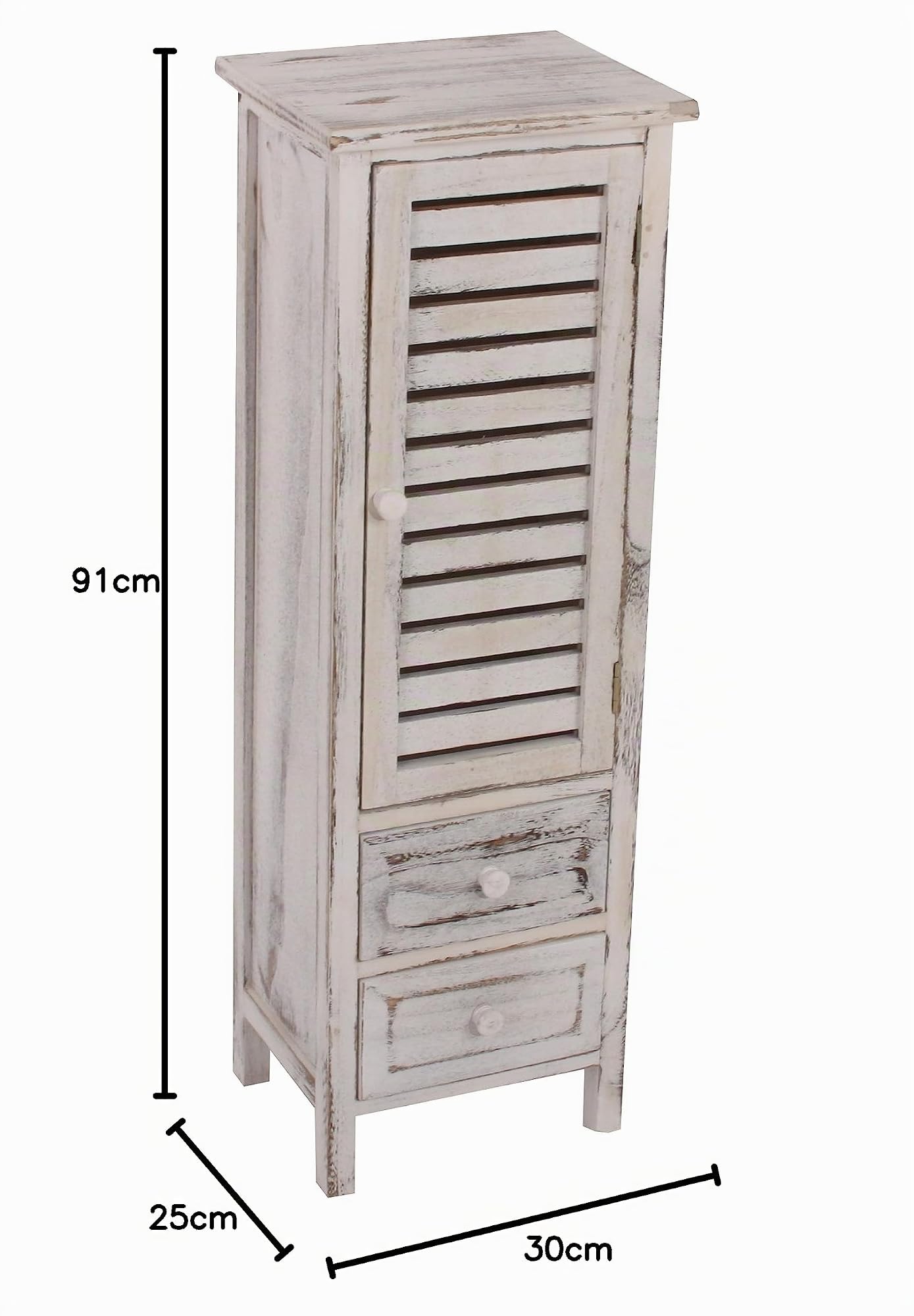 Mendler Kommode Shabby-Look, 90x30x25cm - weiß