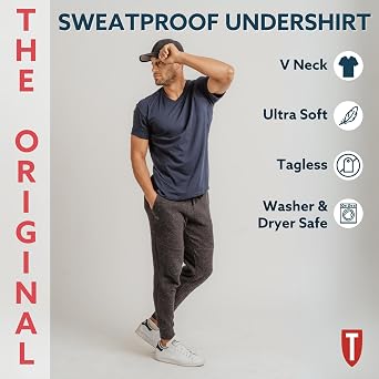 Men's Sweatproof Undershirt | Cotton V Neck | Original Fit | with Sweat Pads | White, Black, Gray | Bundle | Medium