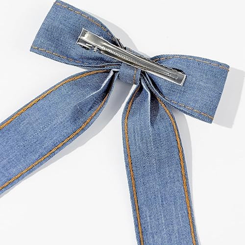 Miniatura 7 de Pinza para el pelo de mezclilla azul, con lazo para niñas, color azul, vaqueros, pasador para el pelo para niñas, lazos grandes, BW01 (azul claro)