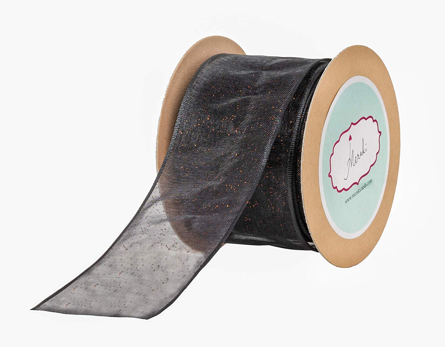 Meraki Cards Black Sheer Wired Ribbon with Copper Dust (Width: 38mm)