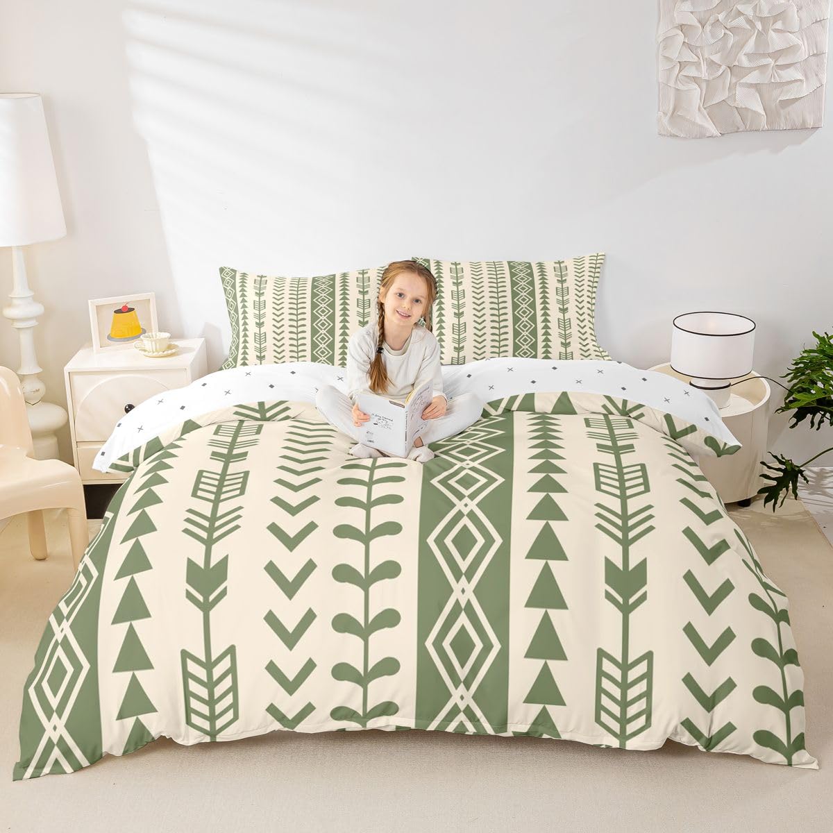 Homewish Boho Arrow podwójna poszewka na kołdrę beżowa szałwiowa zieleń zachodni aztecki zestaw pościeli dla dzieci nastolatków dorosłych południowo-zachodni rdzenny czeski poszewka na kołdrę