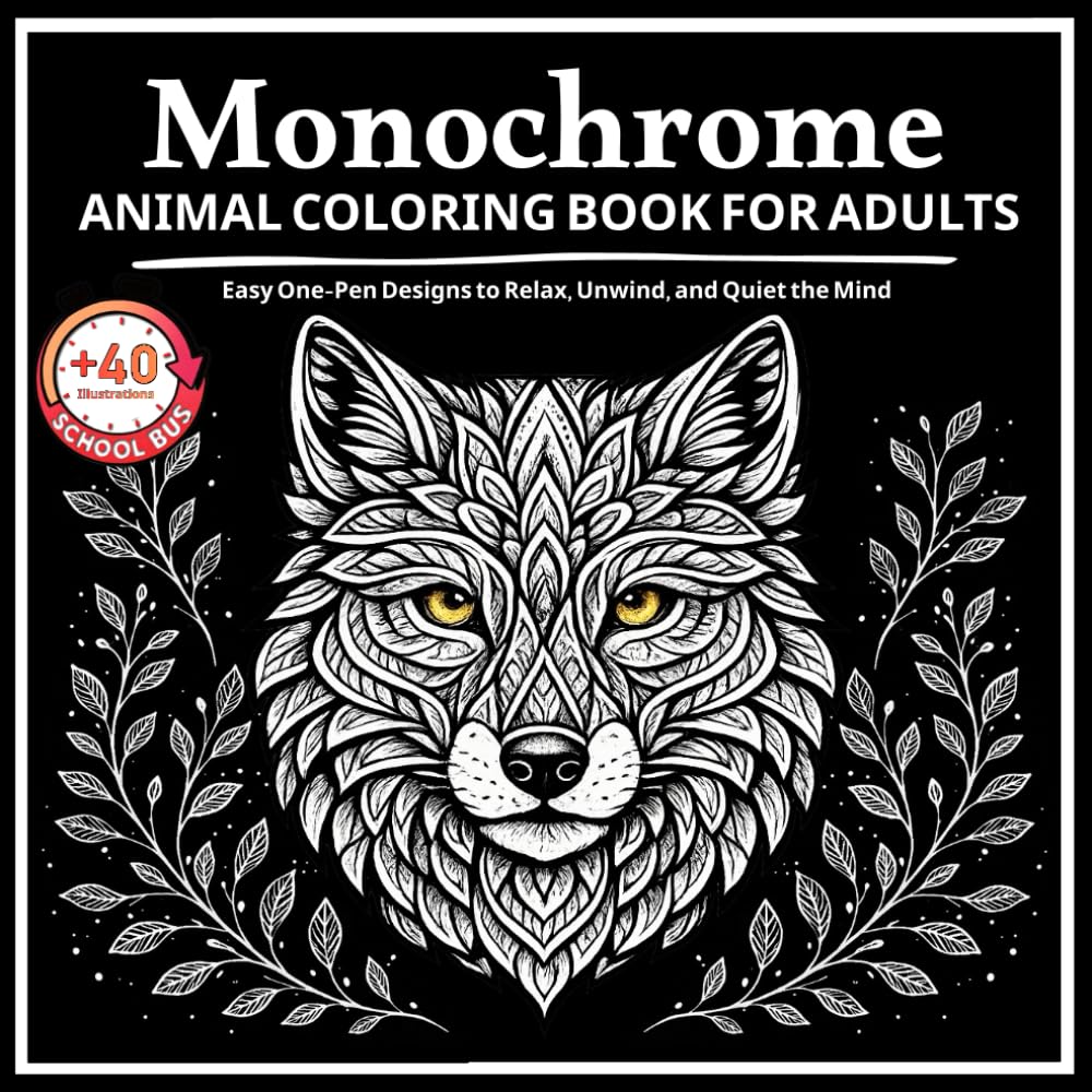 Monochrome Animal Coloring Book for Adults: Easy One-Pen Designs to Relax, Unwind, and Quiet the Mind