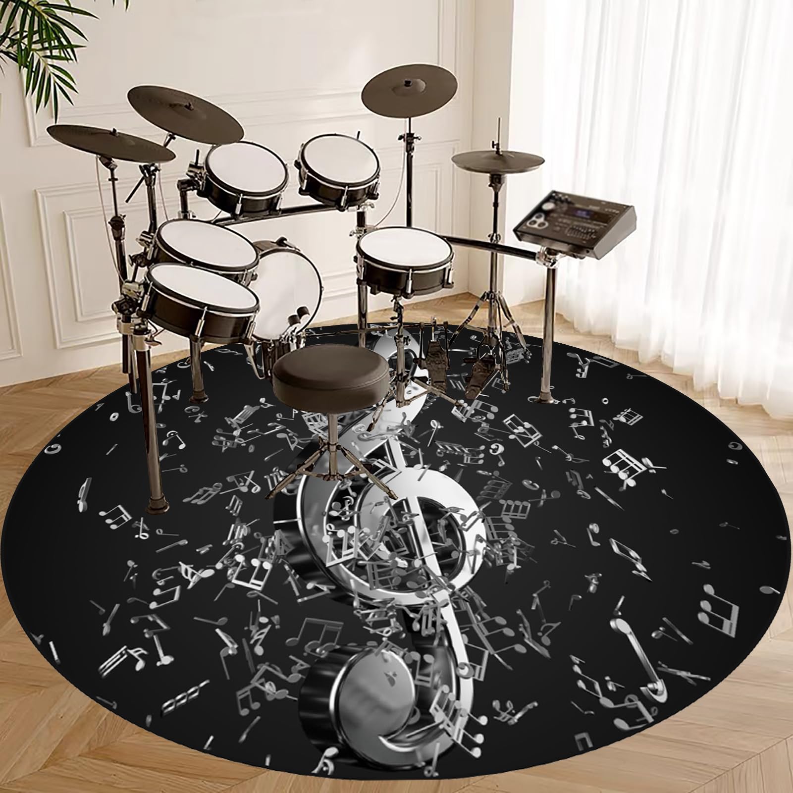 Drum Teppich Schlagzeug Teppich Schallschutz Teppich Schallschutzmatte rutschfeste Trommel Teppiche Rund Drum Matte Schallschutzdecke für Bass Drum Snare Usw Schlagzeugteppich 120 cm