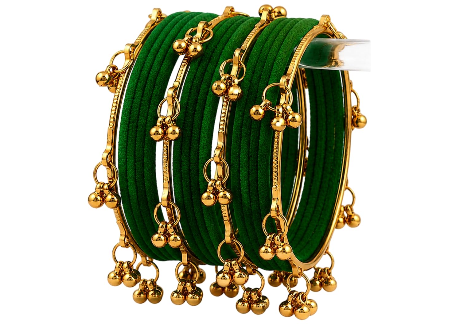 Woman's Designer Silk Thread Bangles Set with kashmiri Ghungroo|Traditional Ethnic Bangles Set for Women|Set of 16 (12 Thread Bangles + 4 Ghungroo Bangles)-image-12