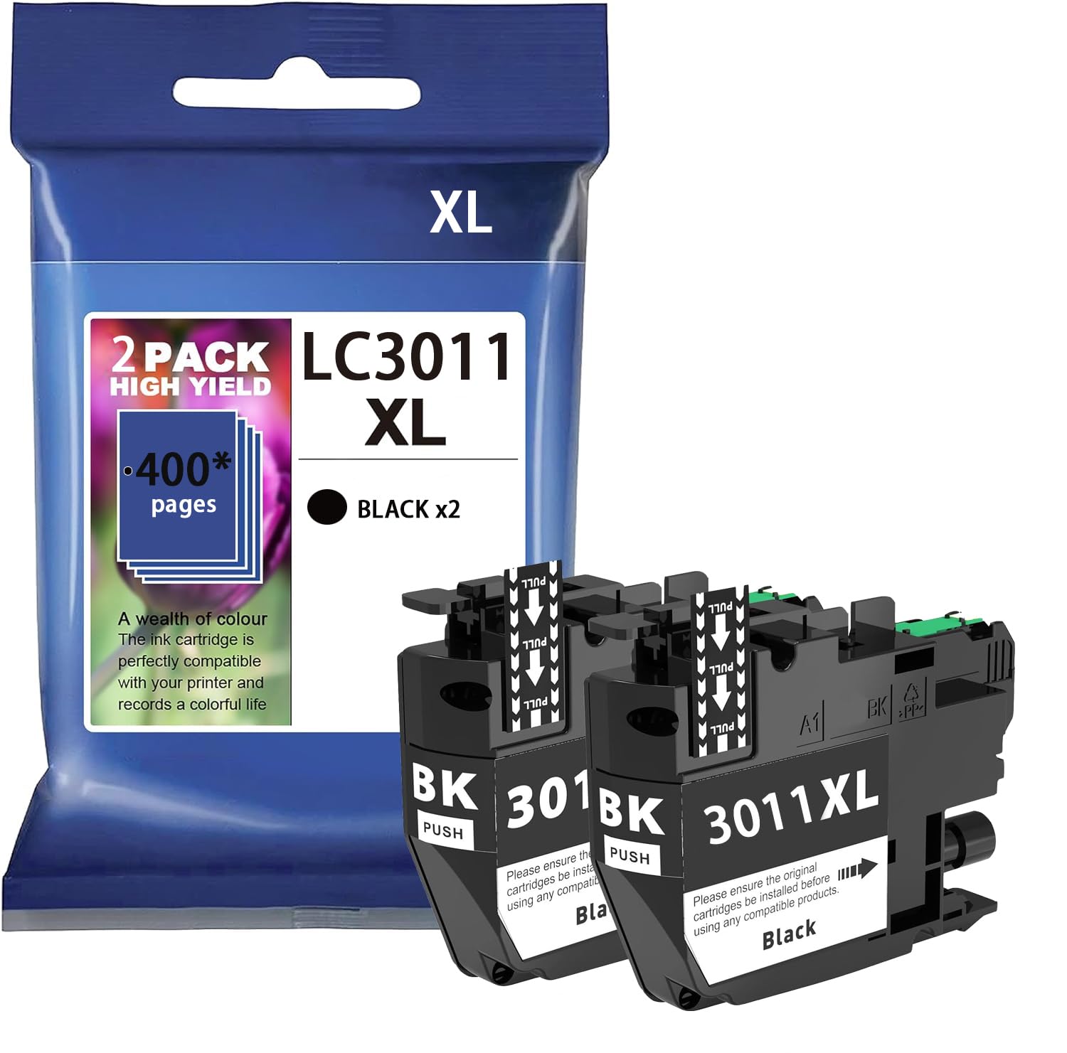 LC3011XL LC3011BK LC 3011 XL Black Ink Cartridges Replacement Ink for Brother LC3011 XL Ink Cartridges Compatible for Brother MFC-J491DW MFC-J497DW MFC-J895DW MFC-J690DW (2 Black)