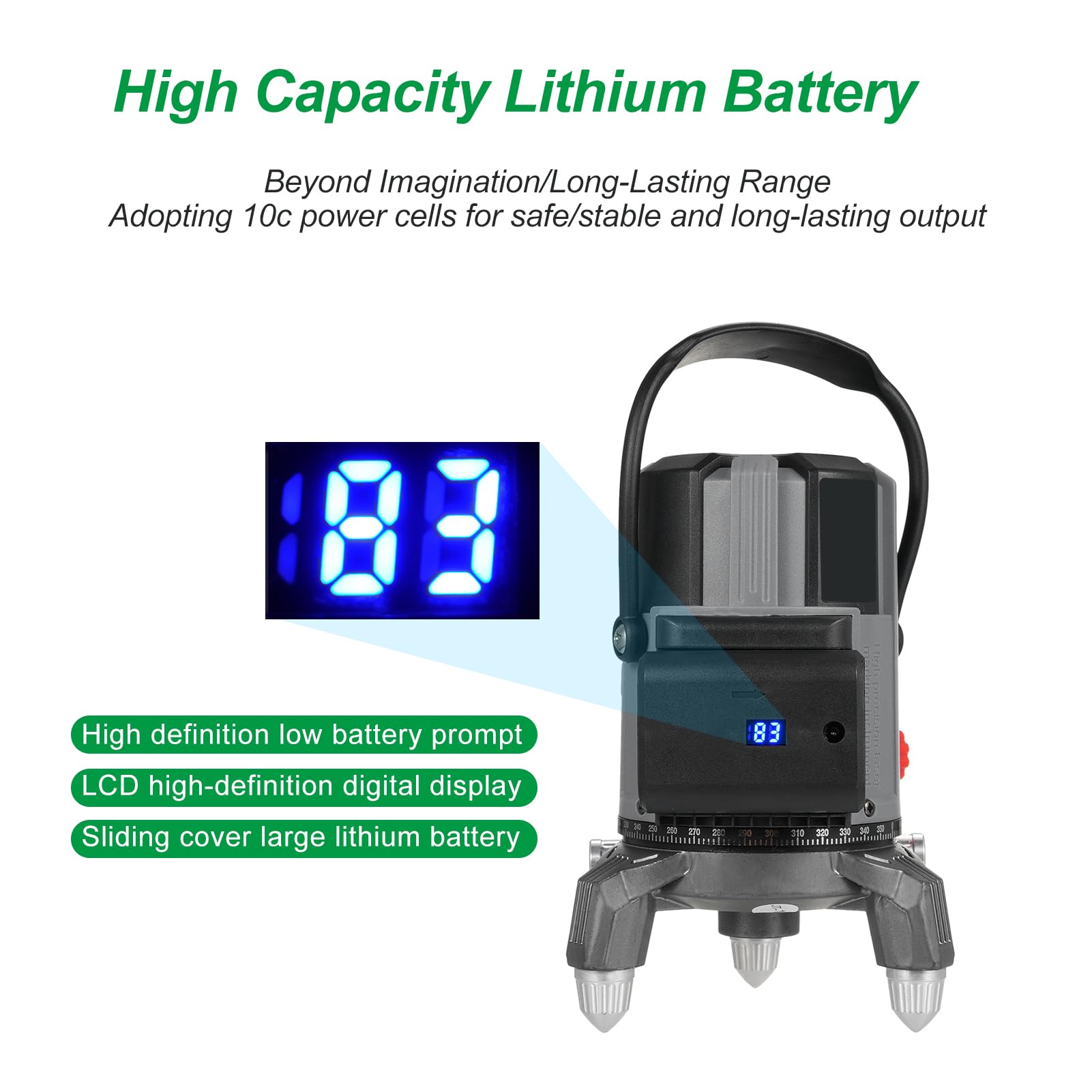 Jemora Livello portatile a 2 linee Livello professionale Raggio verde 3° Autolivellante Livello multifunzione Strumento di livellamento impermeabile antiurto e anticaduta con 2