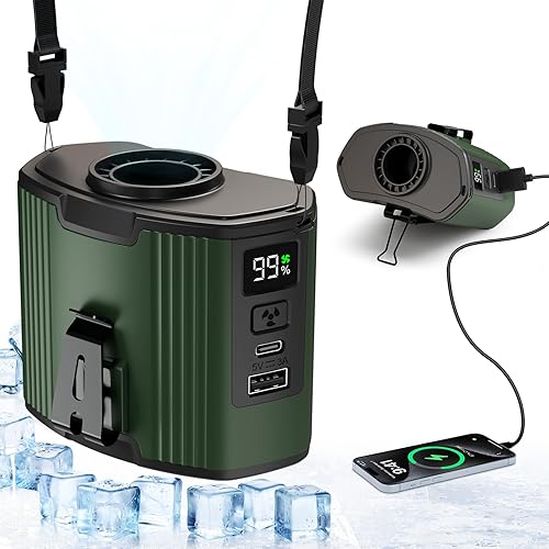 Miniatura 1 de Ventilador portátil recargable de 10000 mAh - Ventilador de cintura y cuello con clip, 10 velocidades, pantalla digital, hasta 40 horas de