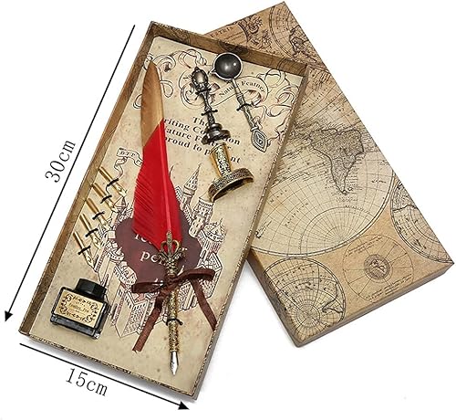 Miniatura 4 de LXXSH - Juego de bolígrafos de inmersión de plumas de caligrafía, caja de regalo de bolígrafo de metal con sello de recuerdo, suministros de