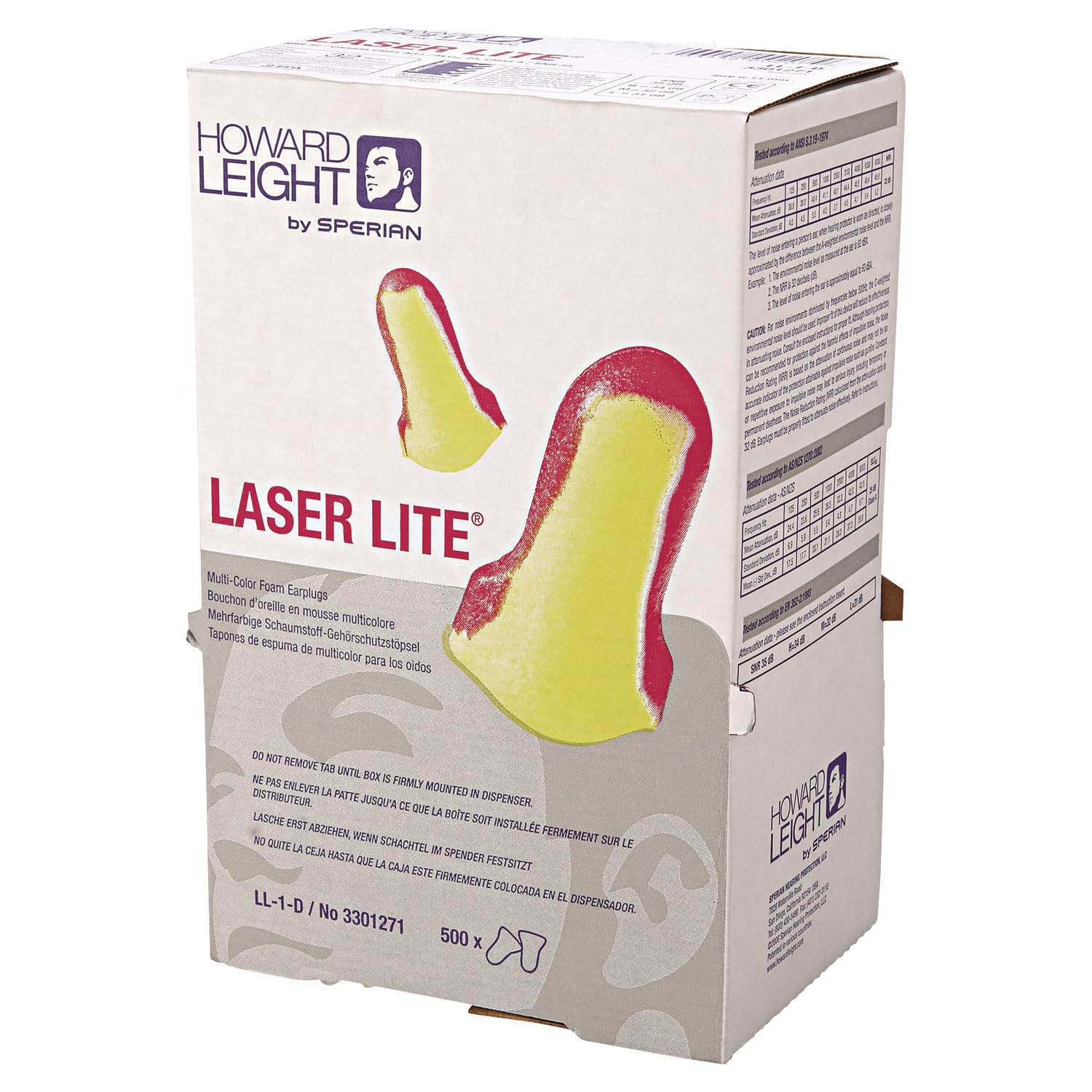Howard Leight Laser Lite Einwegstöpsel Nachfüllpackung für LS-500, zum Einmalgebrauch, ohne Kabel, für Alle Größen, Magenta und Gelb Farbe, T-Form, SNR 35 dB, 3301271 (Packung mit 500 Paar)
