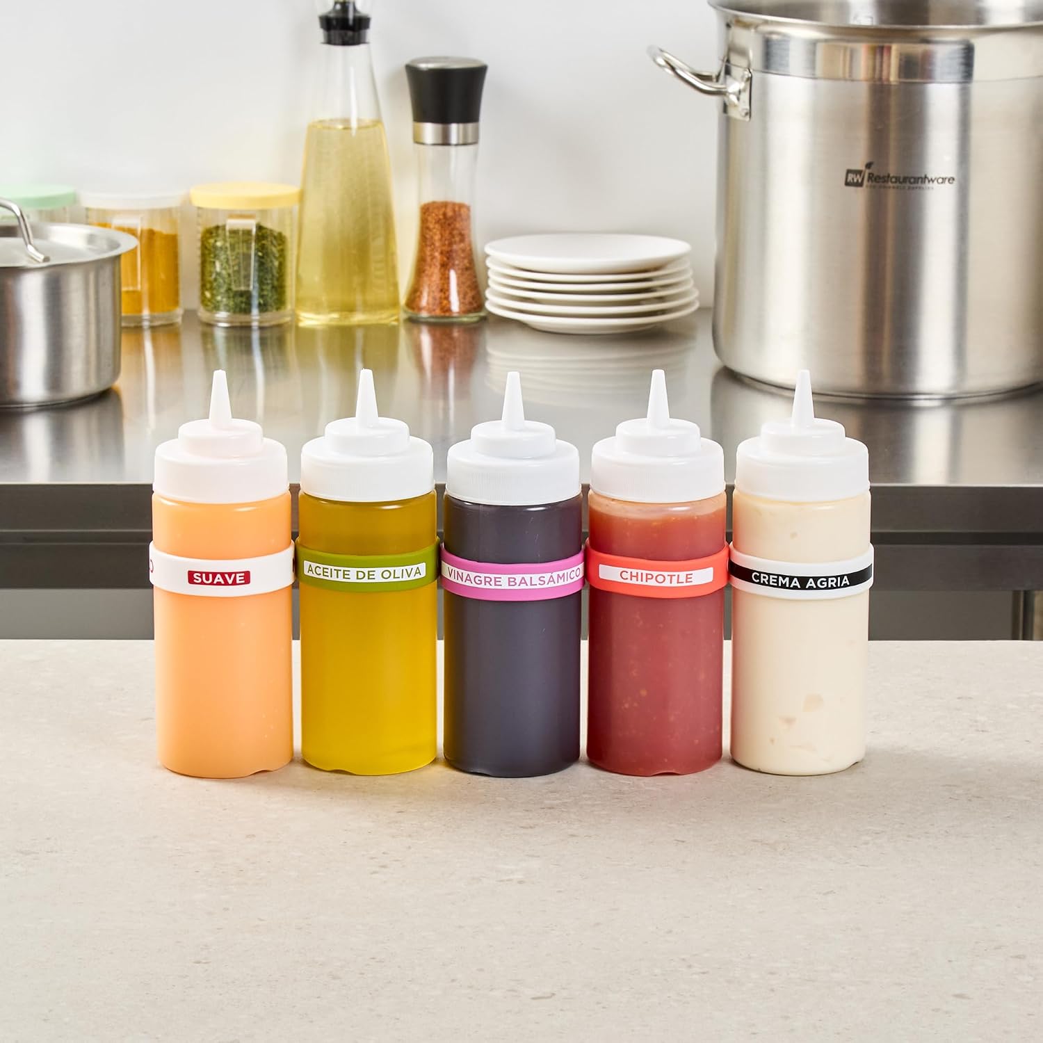 Restaurantware Silicone Squeeze Bottle Band 10 Count 2.75 Inch Dishwasher Safe Condiment Identification Band, Balsamic Vinegar Purple Non-Slip Band for Condiment Labeling at Restaurants, Food Trucks
