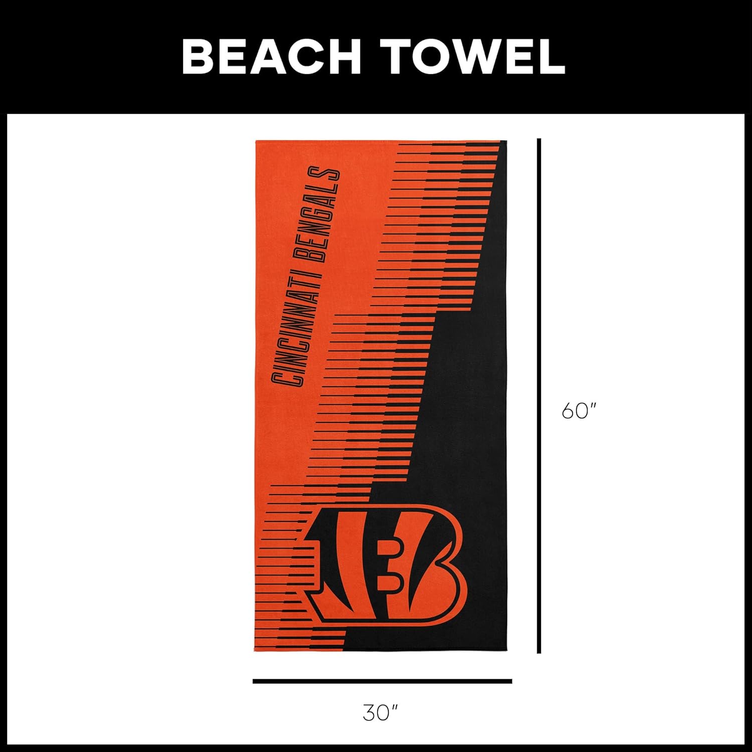 Northwest Cincinnati Bengals NFL Progression Jacquard Beach Towel 36 x 72 Inches - Image 6
