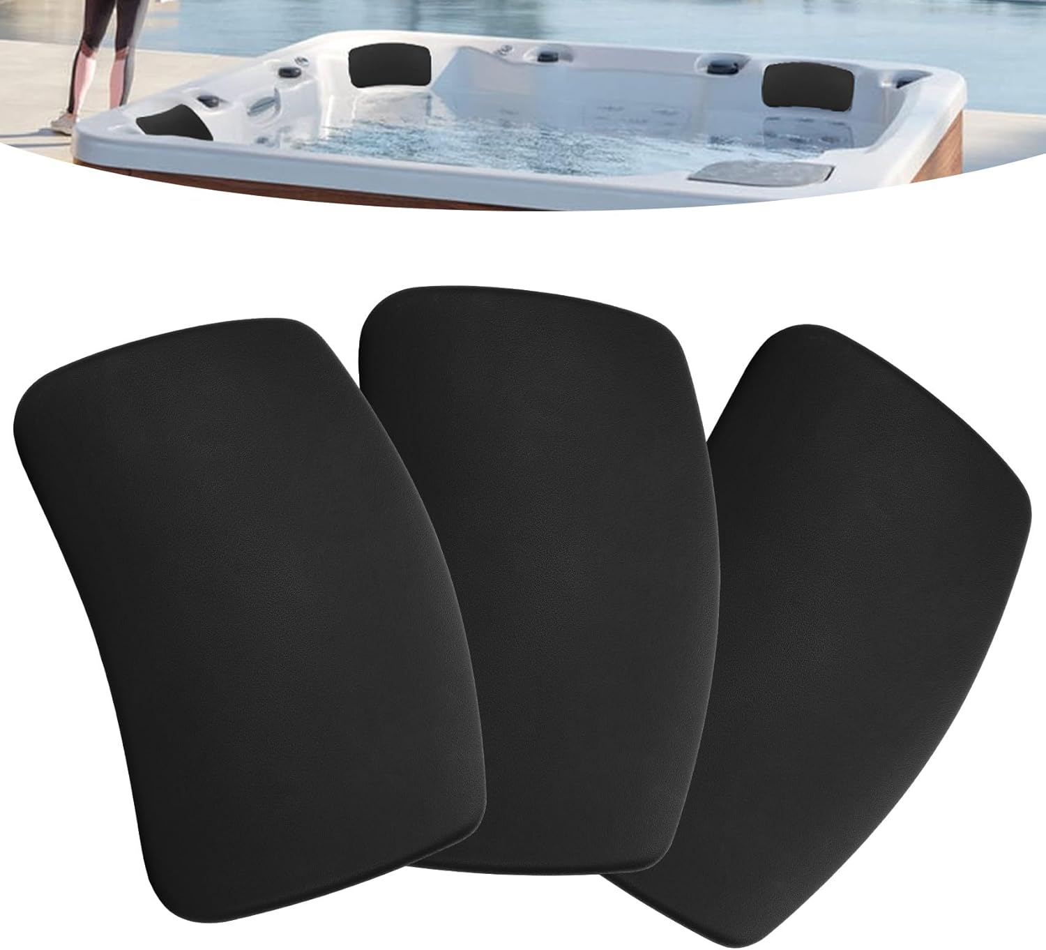 3 Pack Hot Tub Pillows Replacement for Cal Spa Headrest, Hot Tub Headrest Replacement Compatible with 2020-2023 Cal Spa Models, Single Snap Design Requires No Tools, Black EVA Foam Pillows