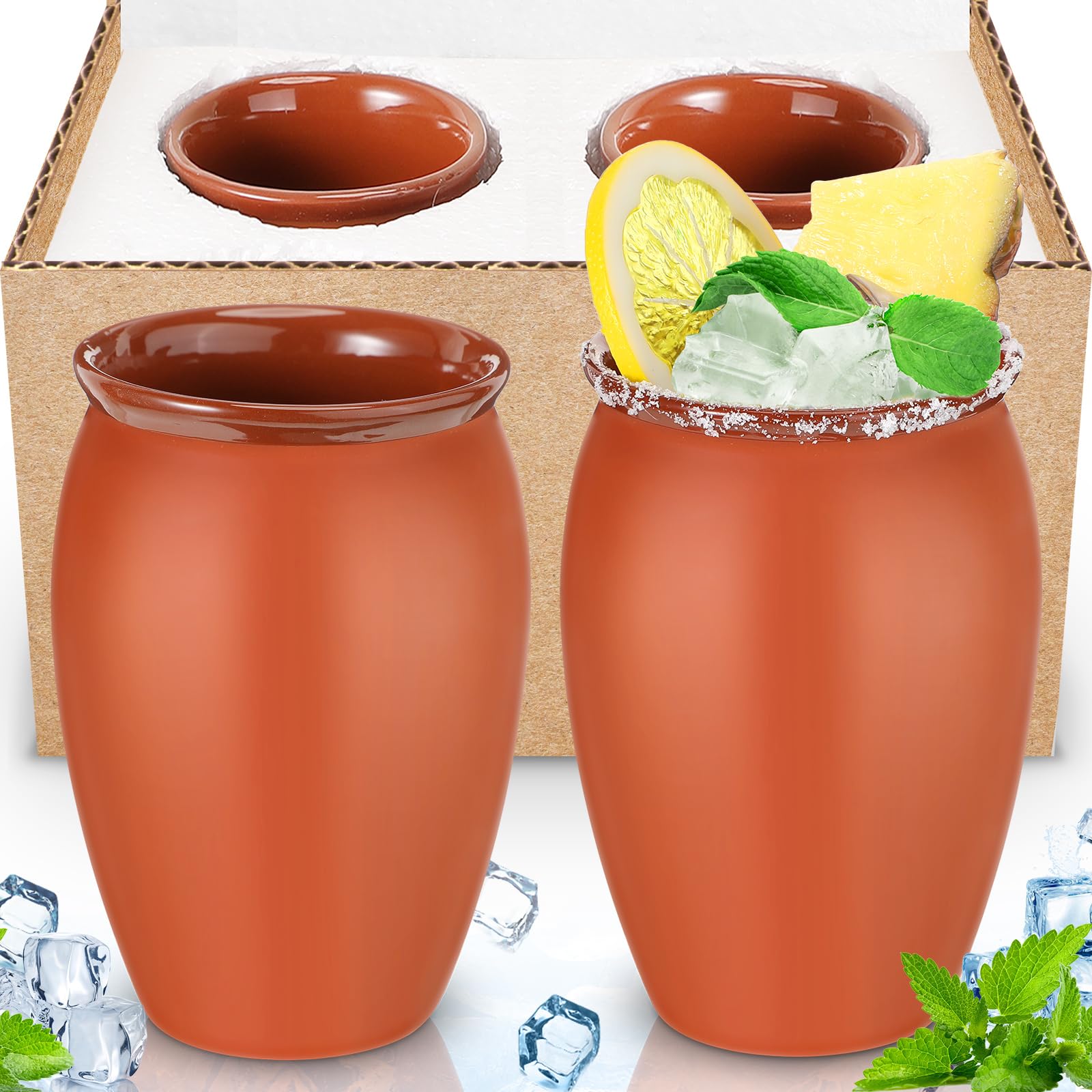 Nuogo 2 Pcs 12 oz Cantaritos De Barro Mexicanos Cantaritos Shooters Taco Tuesday Mexican Clay Cup Cocktail Cups for Tequila Margaritas Mojitos Tazas