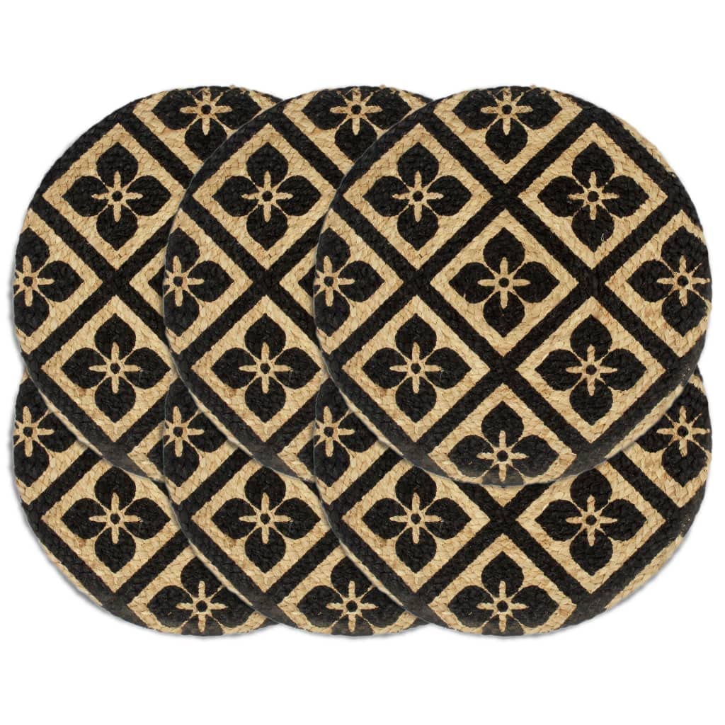 Mantel Individual 6 Unidades Redondo Yute Negro 38 cm, Salvamanteles Individuales, Placemat, Salva Manteles - SPU:133869