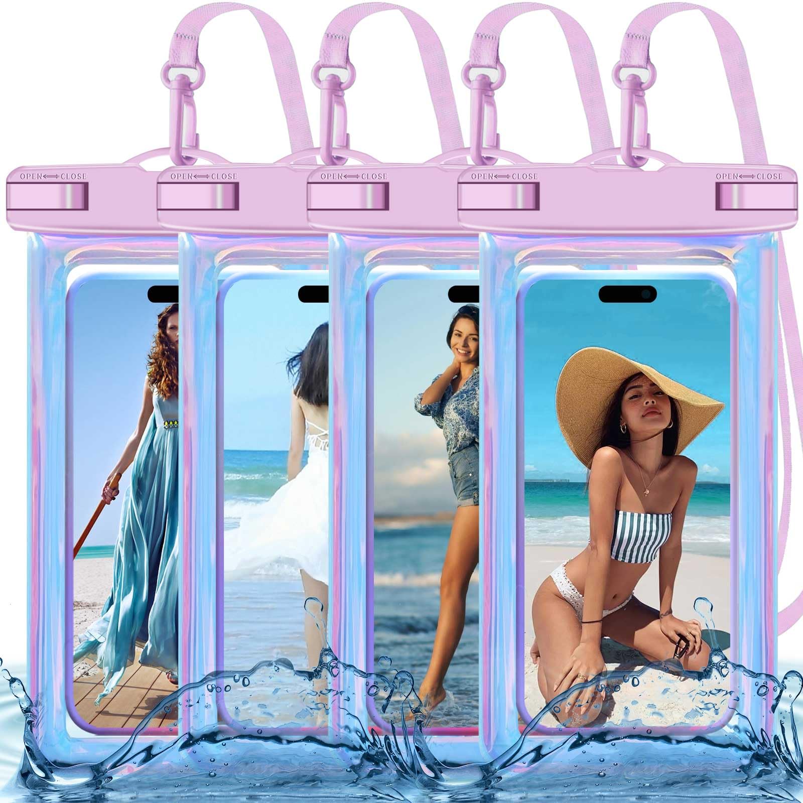 [Up to 8.3"] 4 Pack Iridescence Universal Waterproof Phone Pouch, Large Phone Waterproof Case Dry Bag (Protection Level: IP68) Outdoor Sports for Apple iPhone,Samsung,and More(Iridescence 4 Pack)