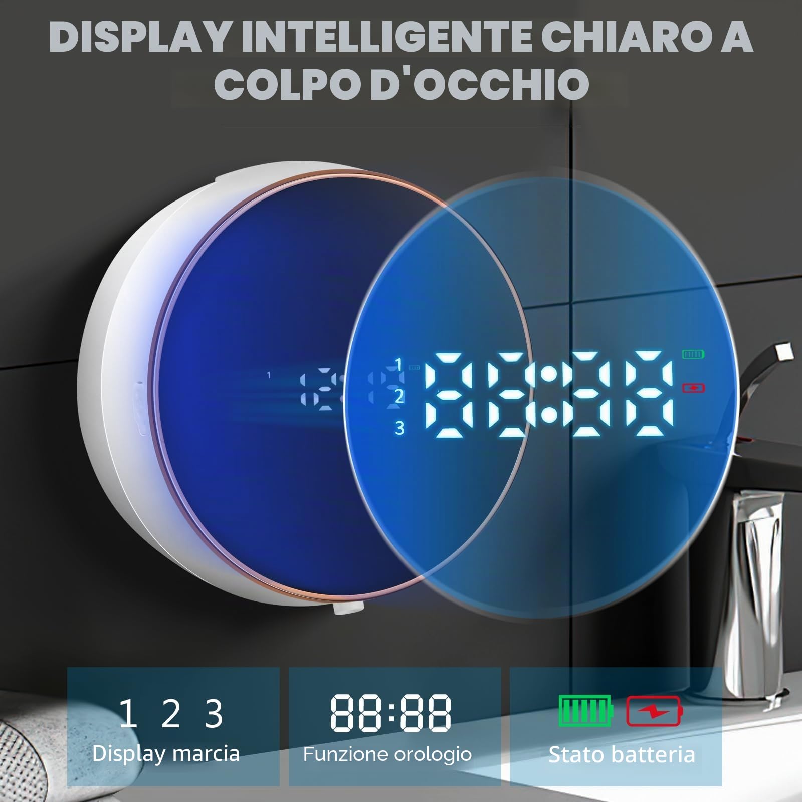 Monstake Dispenser Sapone Automatico Schiuma Muro USB Ricaricabile 350ML - Per Cucina, Bagno, Hotel - Bianco