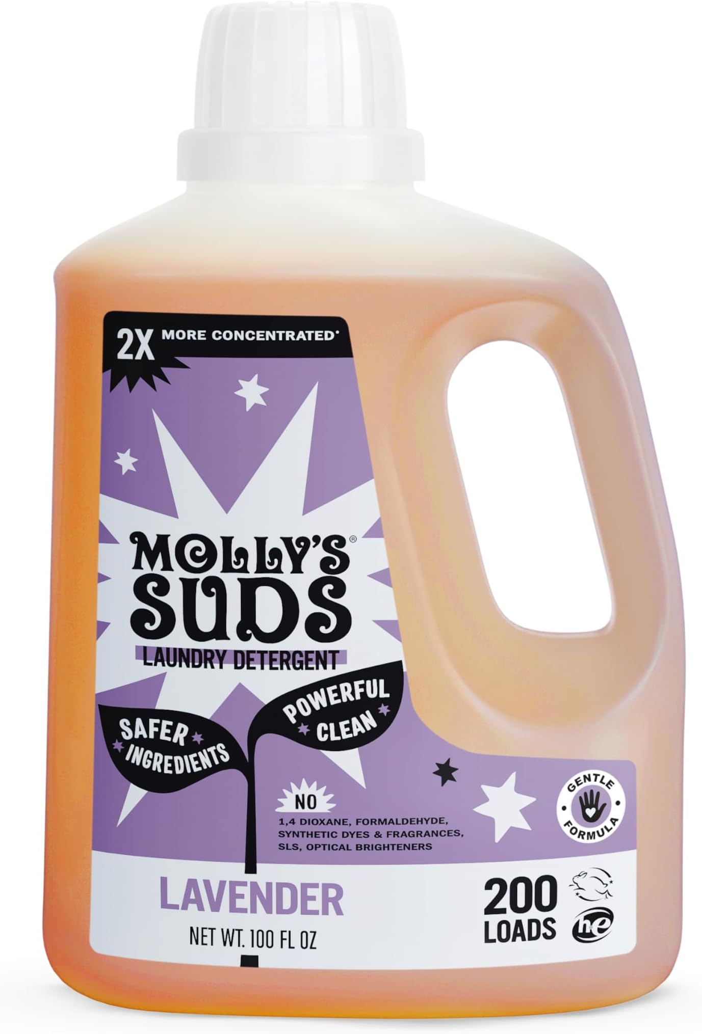 Molly's Suds Liquid Laundry Detergent | Clean Laundry Detergent Soap for Sensitive Skin | 2x Concentrated, High Efficiency (HE) (Lavender - 200 Loads)