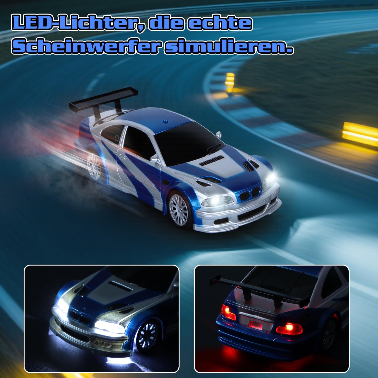 JONRRYIN Mini RC Drift Car Pro, 1:43 Frngesteuert Drift Auto, 4WD Tabletop Drift RC Car, Ferngesteuertes Auto mit Gyro, 15 km/h, Spielzeugauto für Kinder ab 14 Jahre (Blau Pro - Gyroskop)