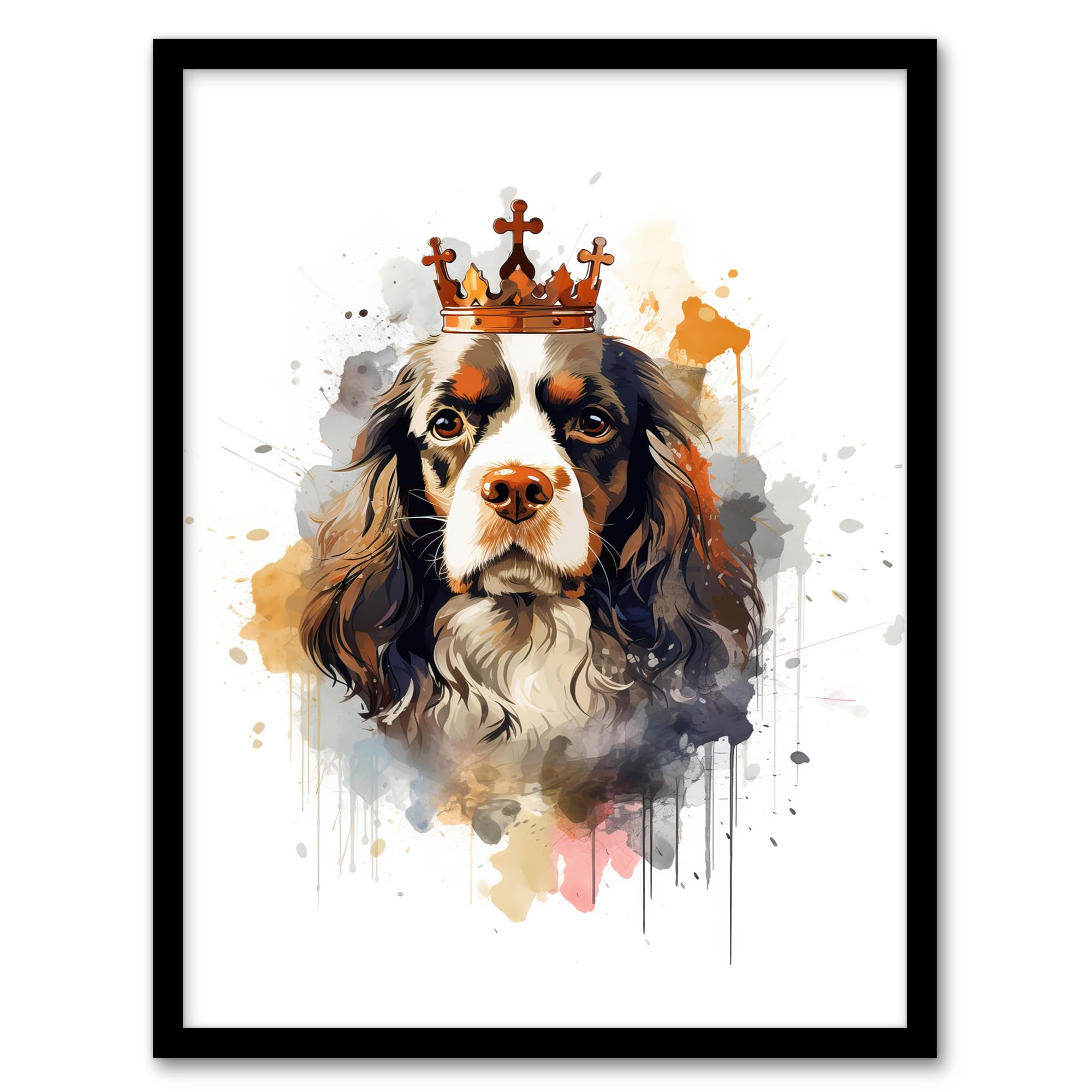 Artery8 King Charles Spaniel with Crown Dog Lovers Gift Watercolour Pet Portrait Painting Artwork Artwork Framed Wall Art Print 18X24 Inch