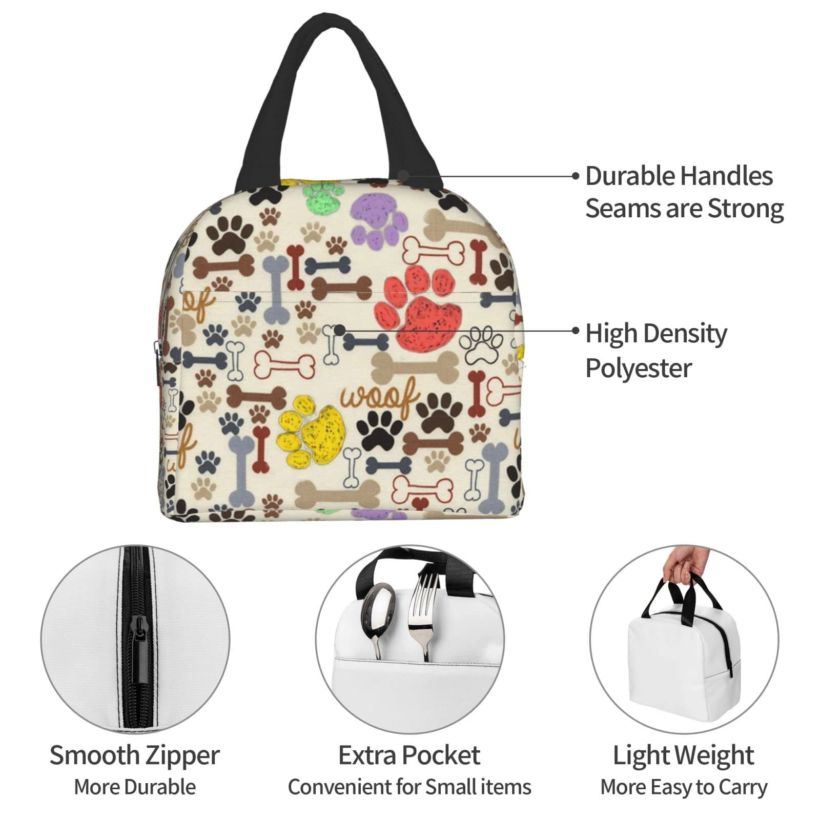 Dog Lunch Bag Leakproof Thermal Paw Lunch Box for Girls Kids Insulated Leakproof Dog Paw Lunch Tote Bag Women Men for School Office Work Picnic Beach - Image 4