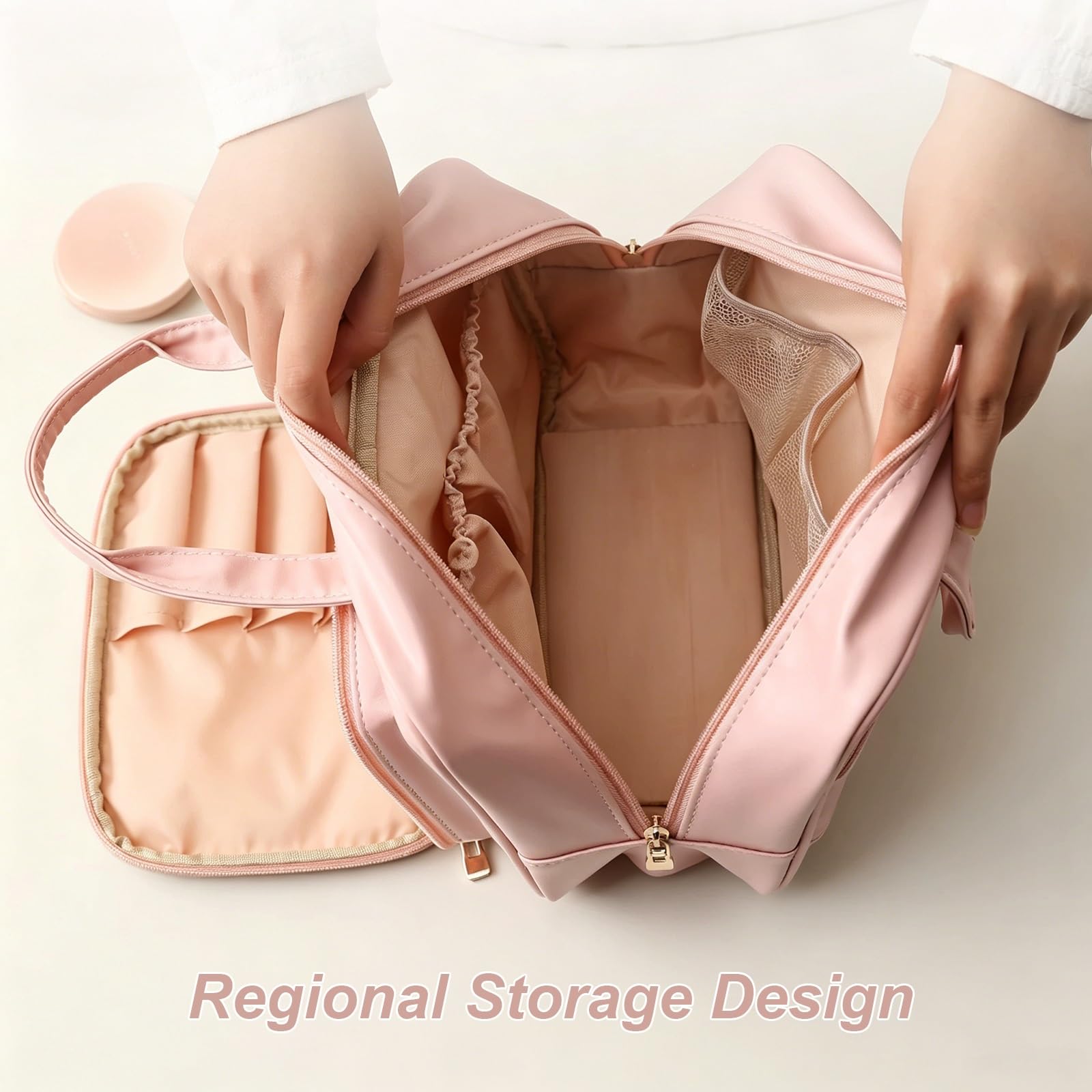 Borsa Cosmetica, Borsa da Toilette da Viaggio Morbido e Resistente All'acqua per Donna, con Scomparti Multipli e Ampia Capacità, Ideale per Cosmetici Articoli di uso Quotidiano(Brown)