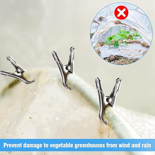 Miniatura 5 de Clips de jardín  55 clips grandes de acero inoxidable abiertos para invernadero, abrazaderas de aro de 2 pulgadas para tela de sombra, malla de