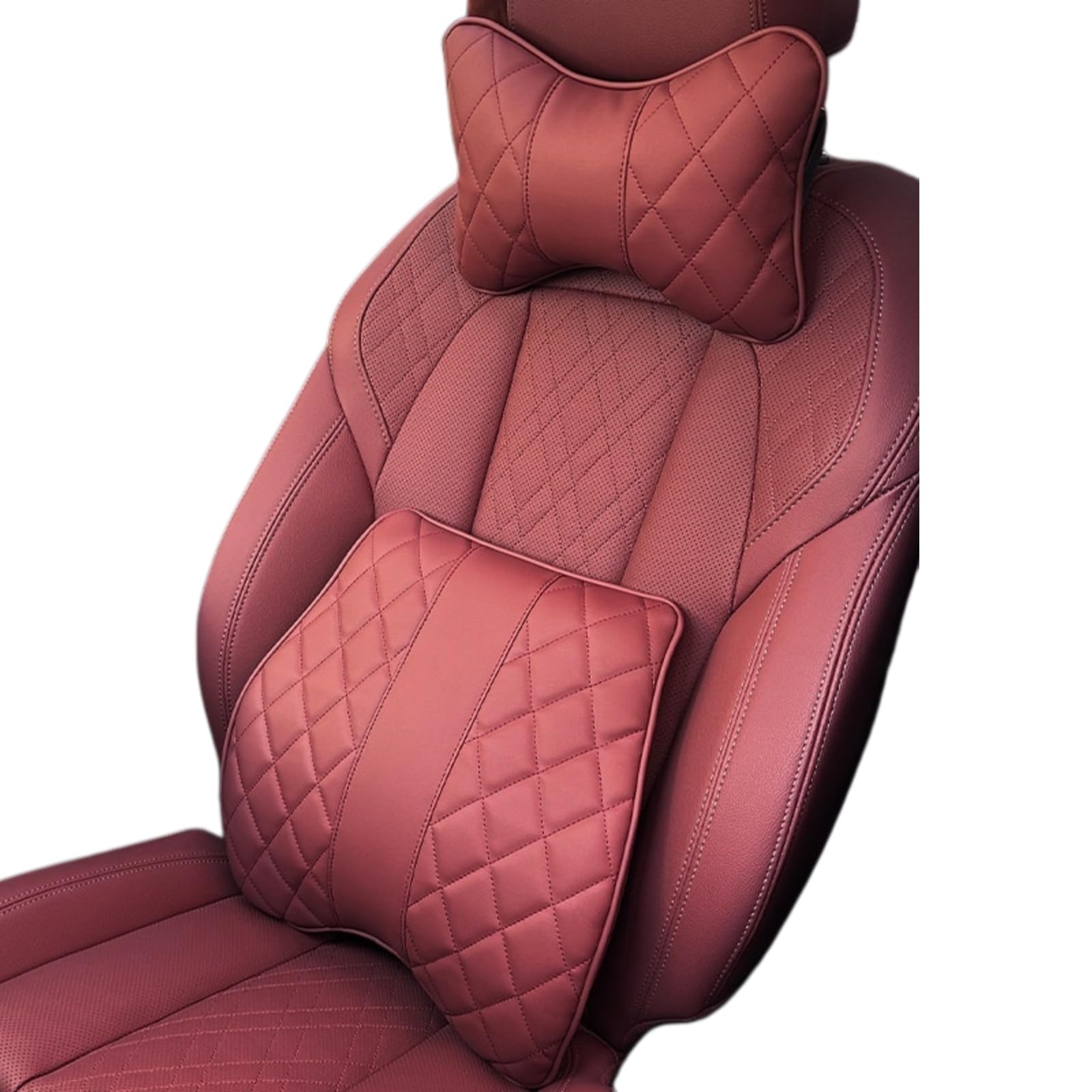 Cuscino Auto, Lombare 2 PCS Collo Auto E Set di Cuscini Sostegno Lombare, Poggiatesta in Schiuma Memoria, Posteriore Pelle per SUV, Camion-Set Lafite Red