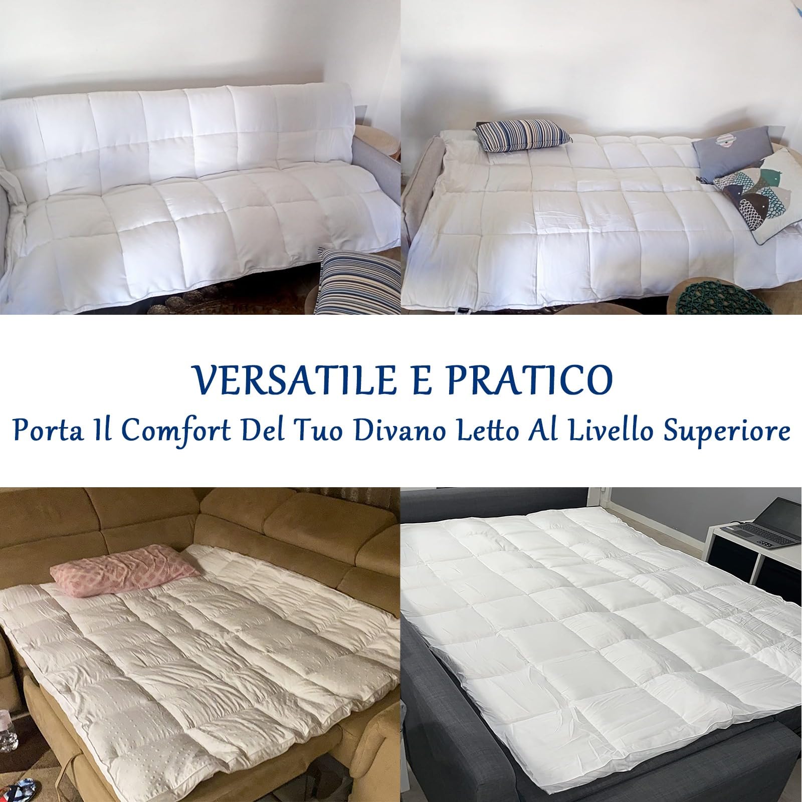 Bedecor 3D Topper Matrimoniale 180x200cm, Topper Materasso Matrimoniale di Microfiber per Divano Letto Extra-Morbido, Antiallergico, lavabile in lavatrice