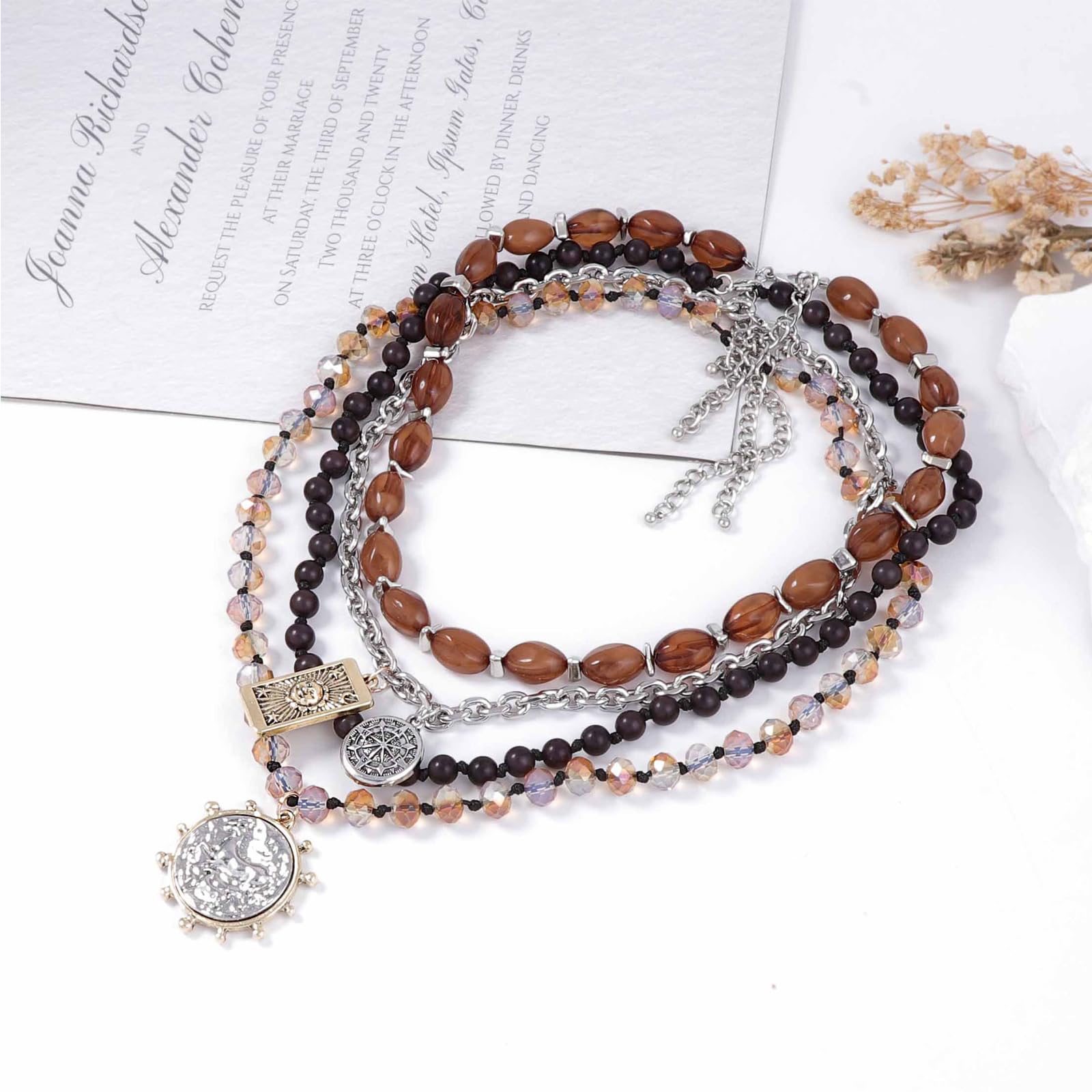 Collana con monete in rilievo multistrato retrò per le donne