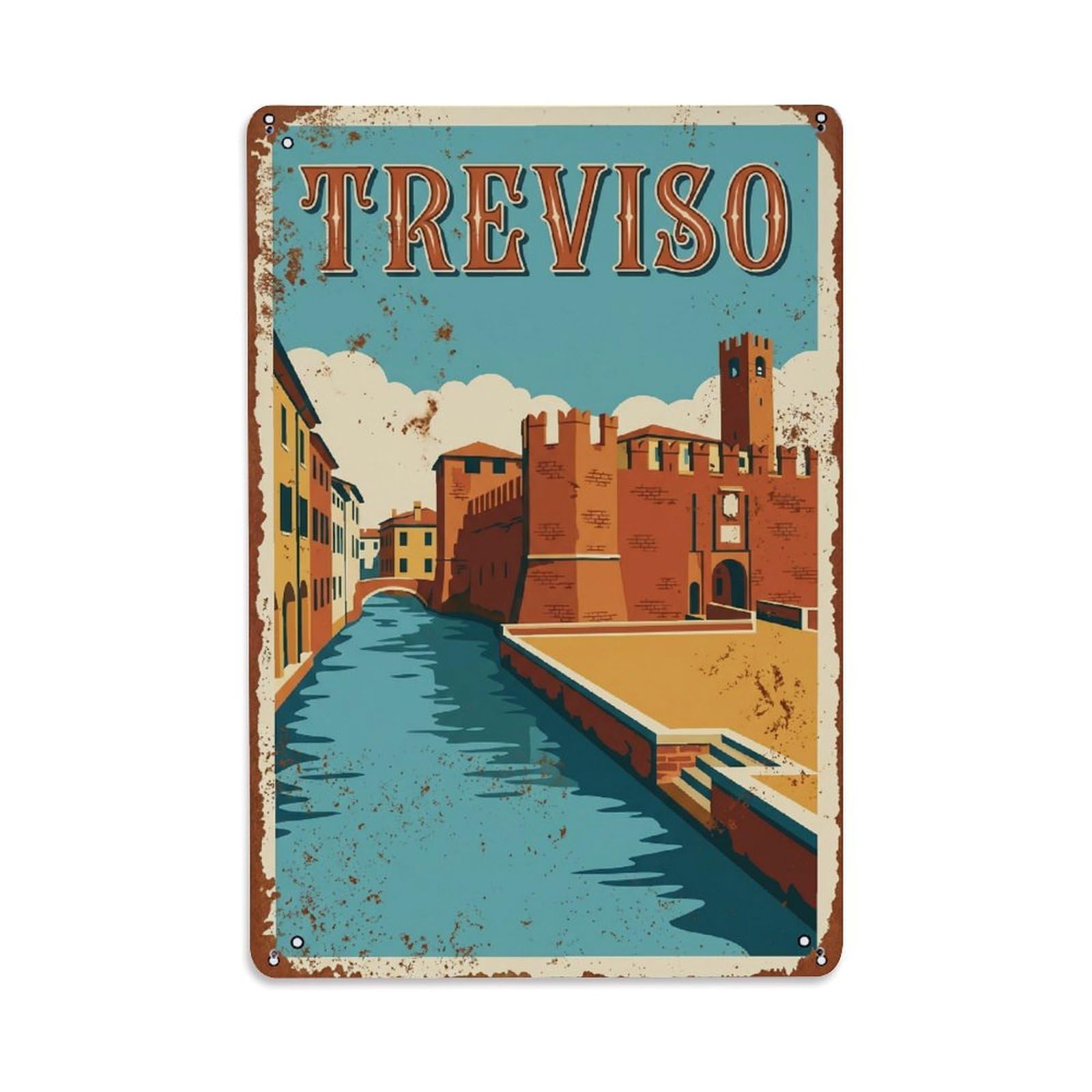 Vintage Travel Treviso Italy Metal Tin Sign Wall Decor for Cafe, Club, Garden Metal Poster 8x12Inch