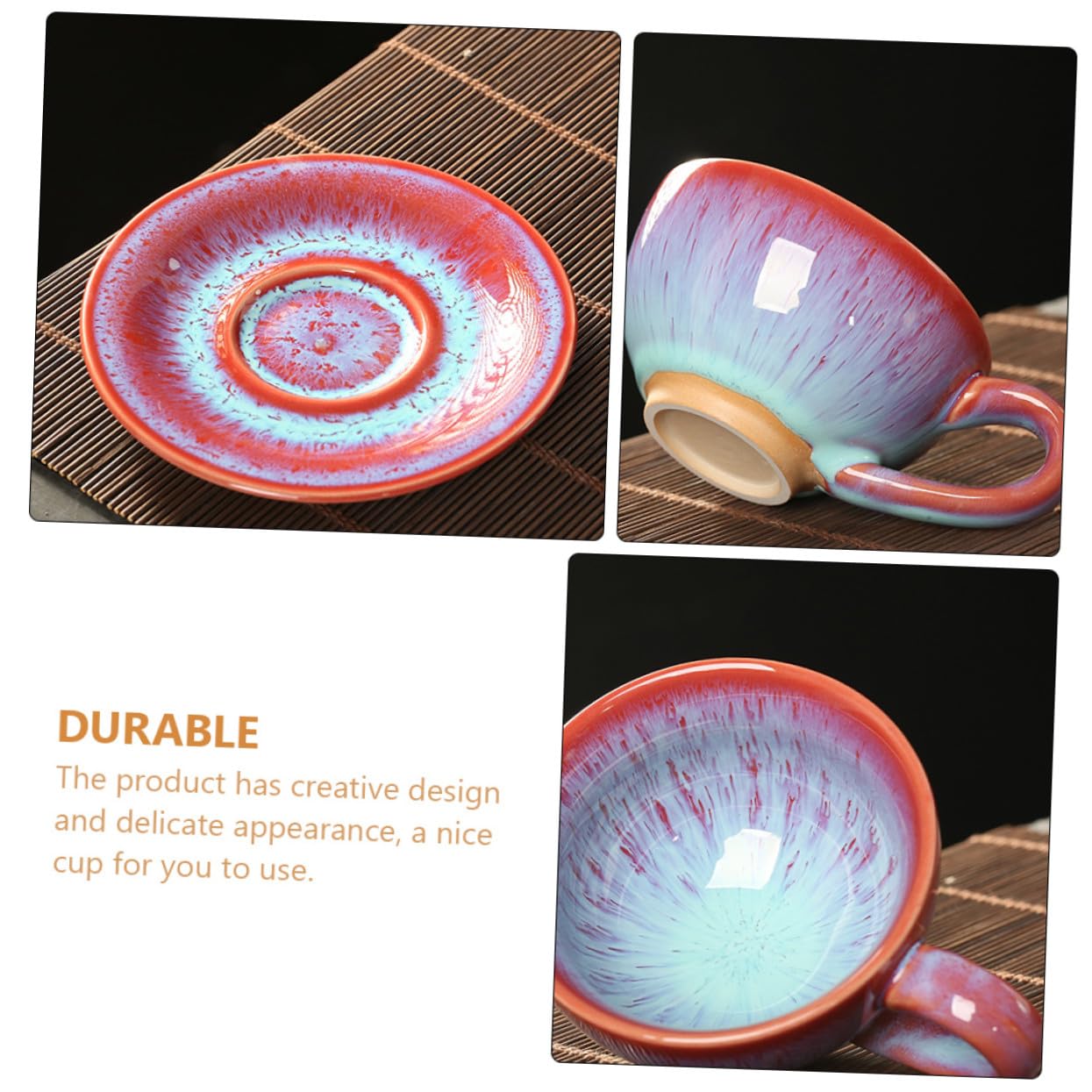 Juego de Taza y Platillo de Cerámica Roja Taza de Café con Plato Diseño Europeo para Hogar y Oficina Set Versátil para Bebidas Calientes y Frías