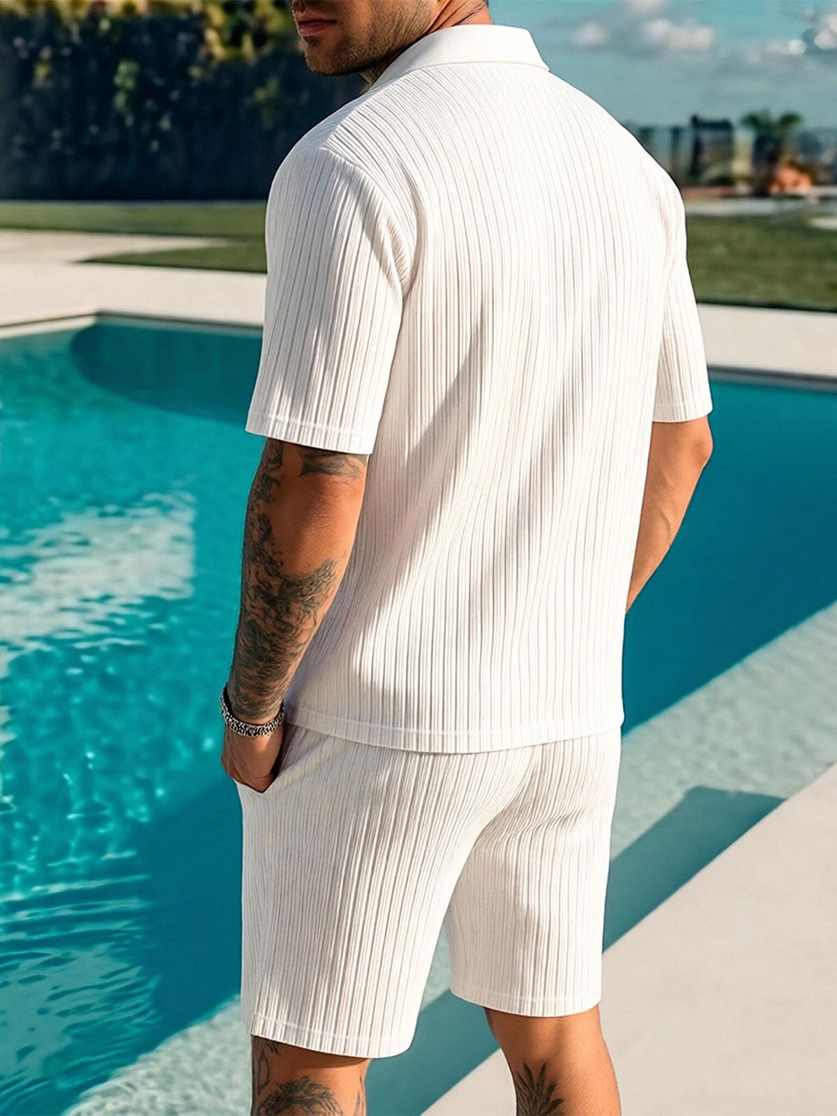 Conjunto Verano Hombre 2 Piezas Cremallera Camiseta y Pantalones Cortos Chándal con Bolsillos
