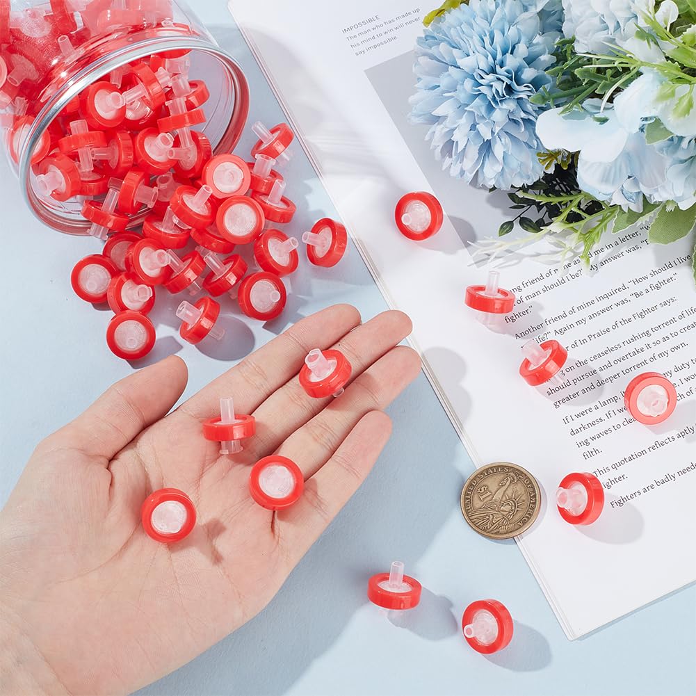 OLYCRAFT 100 rote Spritzenfilter Hydrophobe PTFE Membran 17mm Durchmesser Labor PTFE Membran Hydrophobe PTFE Membranen 0.22 µm Nicht Steril HPLC Und GC Nadelfilter Für Spotting Laborbedarf