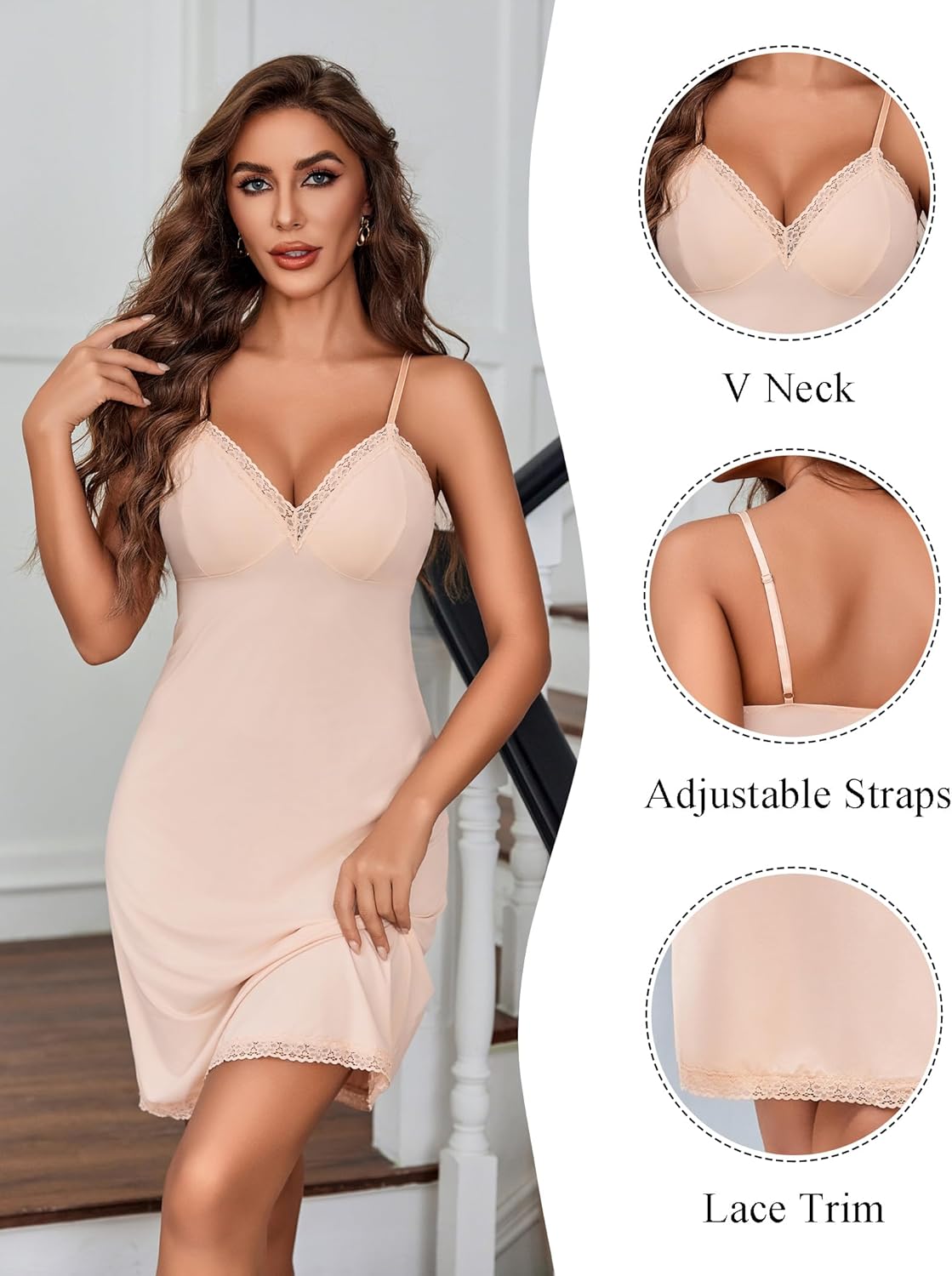 Avidlove Spaghetti Strap Slip Dress Lace Trim Full Slips for Under Dresses Sexy Nightgown - Image 2