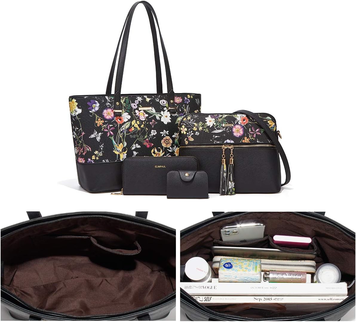 Women Fashion Handbags Wallet Tote Bag Shoulder Bag Top Handle Satchel Purse Set 4pcs - Image 6