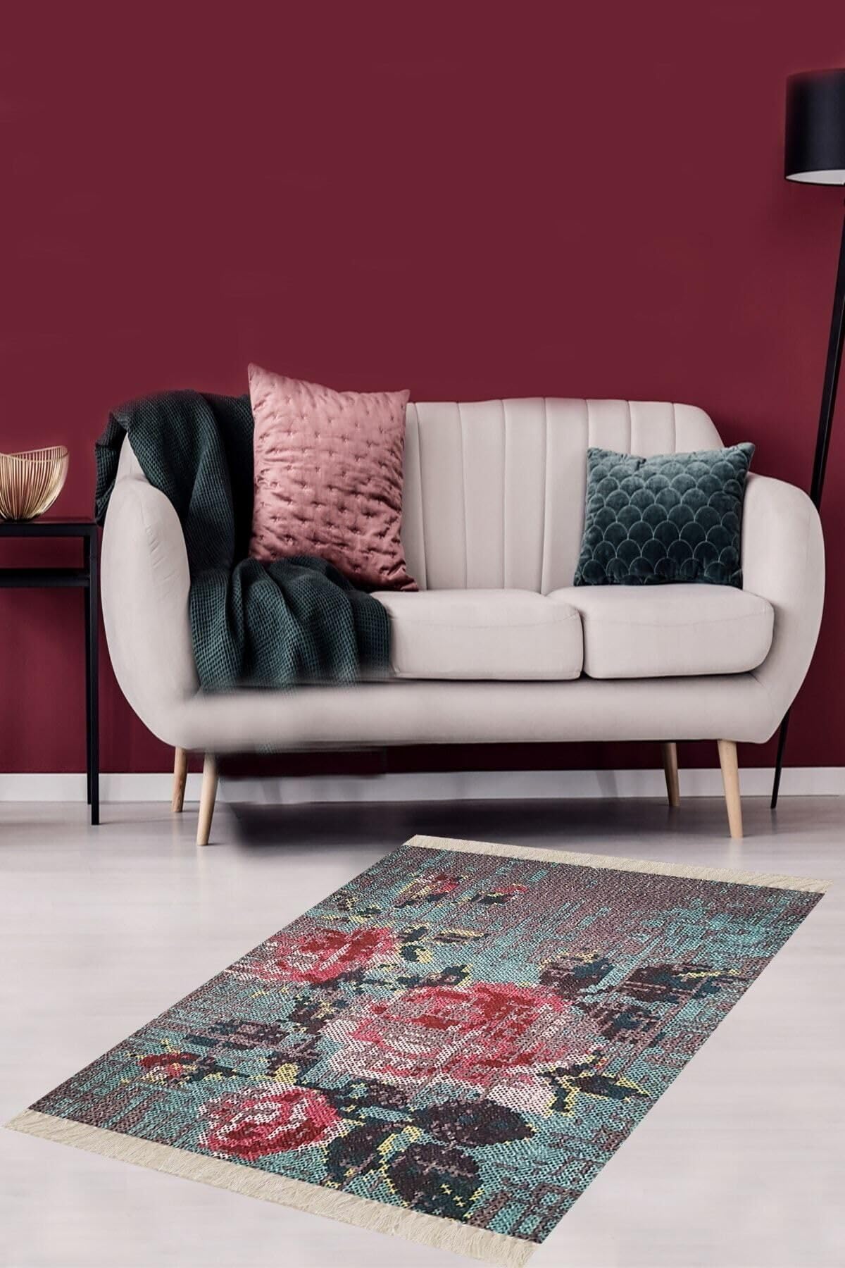 Pelangi Patchwork Gül Desenli Dijital Baskı Yıkanabilir Kaymaz Taban Modern Salon Halı 80 x 150, Gri 120 x 200