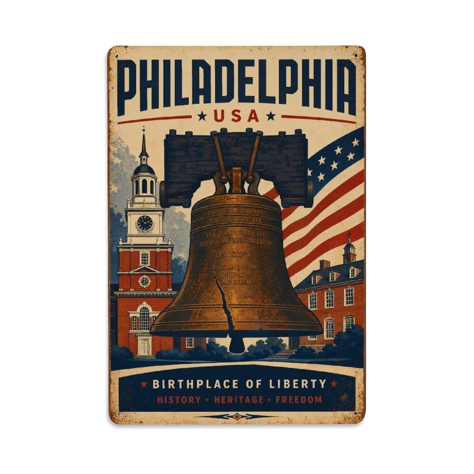 Gead 8X12inch Style Retro Travel Usa Philadelphia Metal Tin Sign