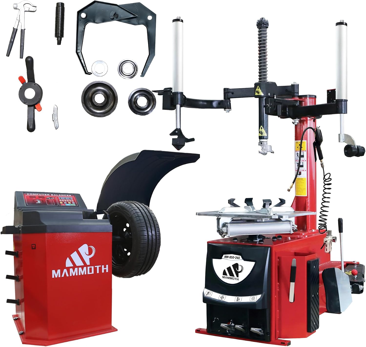 Mammoth MM-850-240 Tire Changer and MC-510A Wheel Balancer with Cover Combo Machine Set, Professional Automotive Shop Equipment