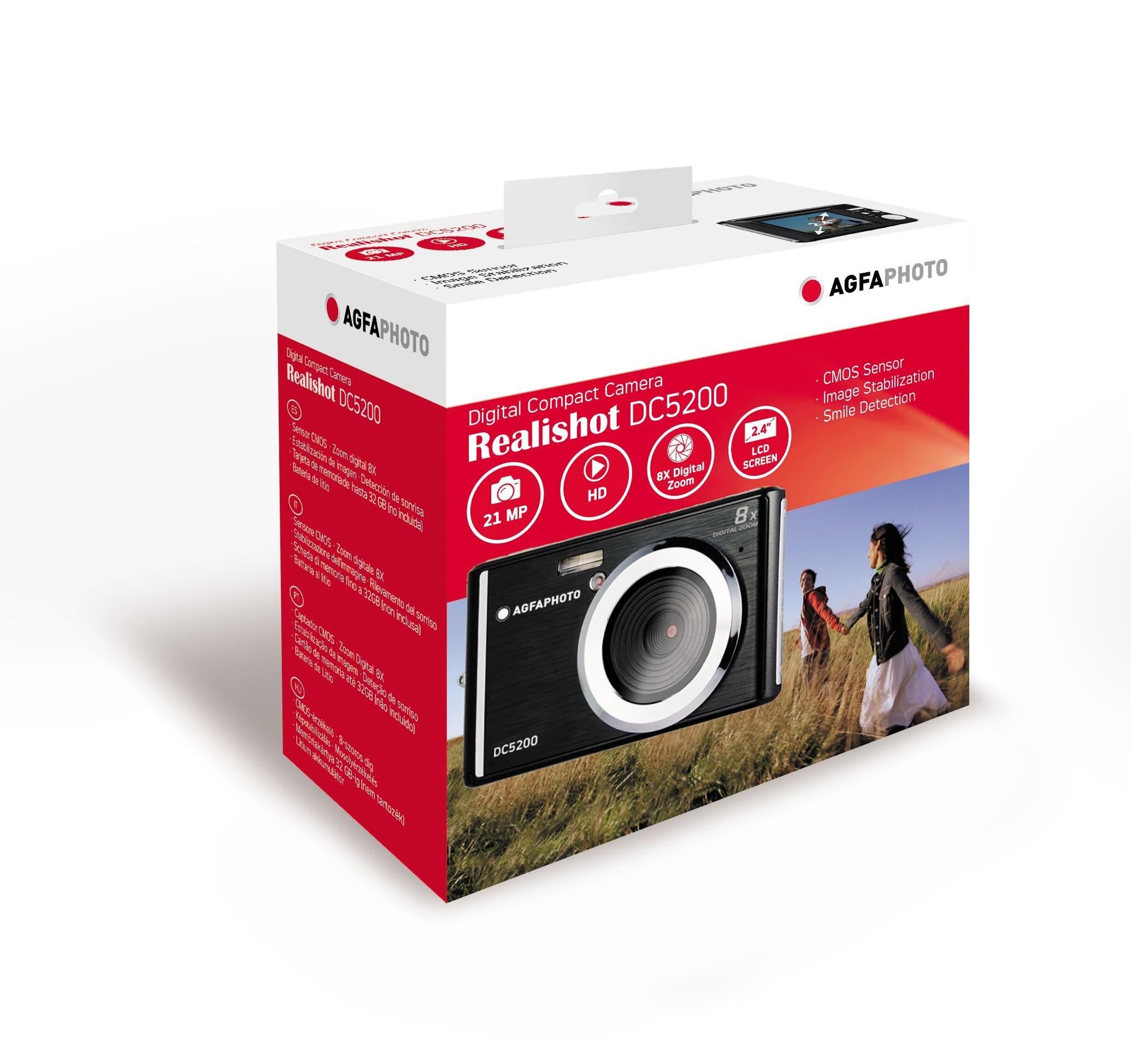 AgfaPhoto Realishot DC5200 - Appareil Photo Compact, 21MP, Ecran LCD 2,4", Zoom Digital 8X, Vidéo HD 720p, Batterie Lithium, Cartes SD, Modes Scène