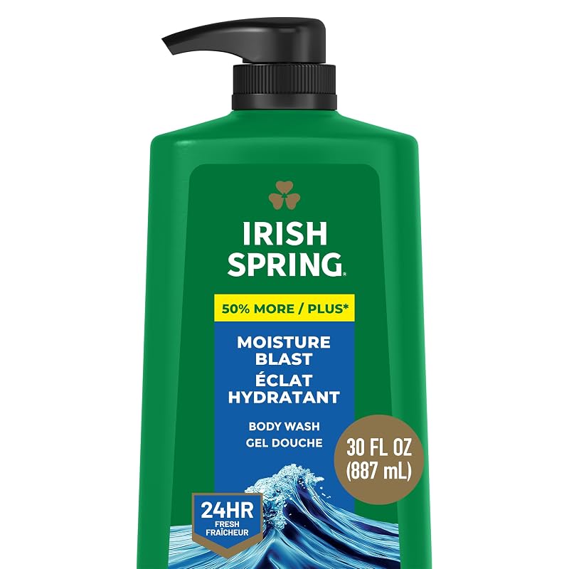 Sabonete líquido corporal masculino Irish Spring Moisture Blast, frasco com válvula, 887 mL