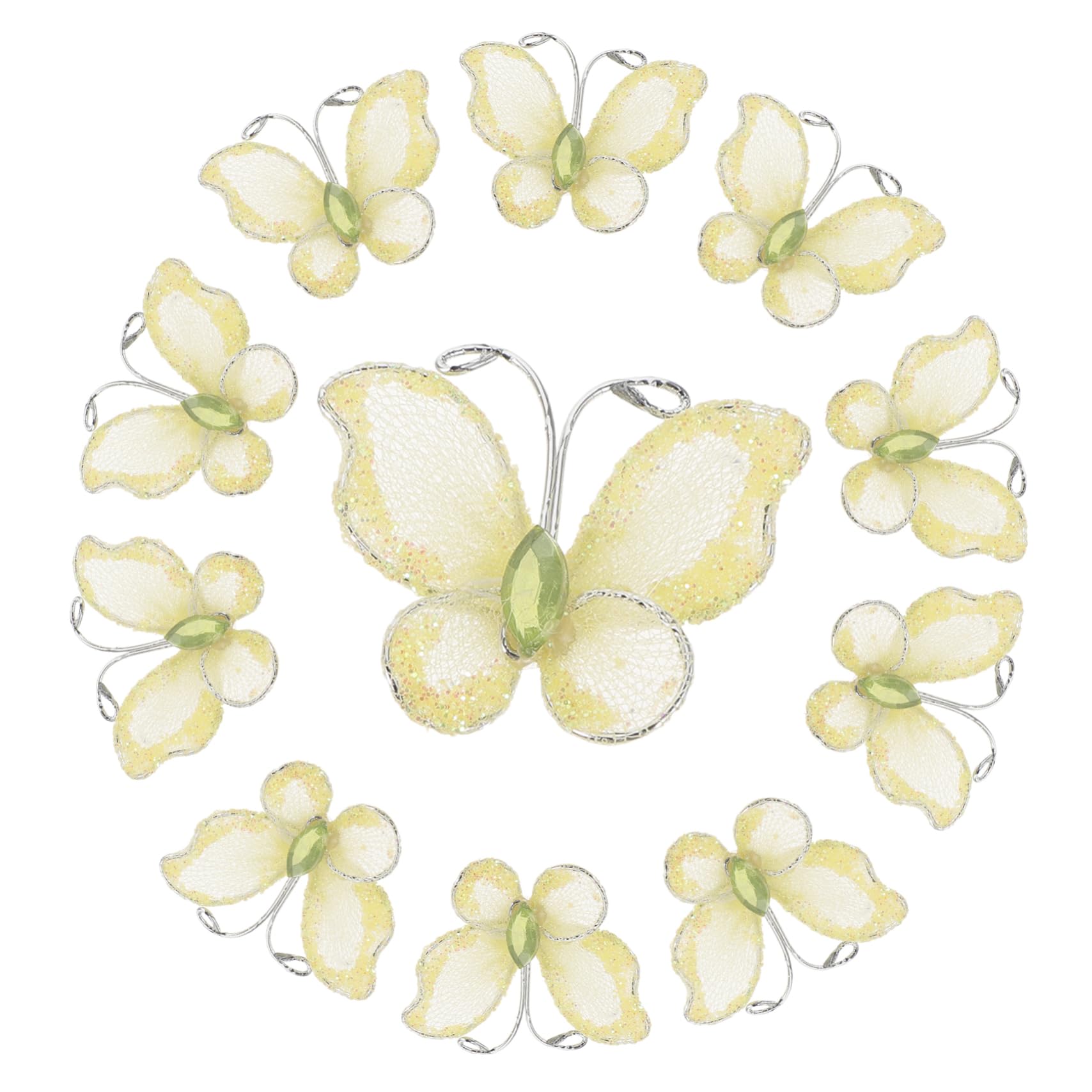 Gogogmee 50Pcs Yellow Mesh Glitter Butterflies for Wedding Decoration for Crafting Invitations and Floral Arrangements Approx Each Stunning Decorative Accents