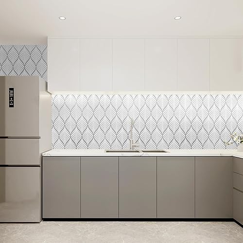 Vista 37 de Amiya Papel tapiz autoadhesivo de hojas plateadas de 17.5 x 120 pulgadas, papel de contacto extraíble, bohemio, gris, para pared de baño, Plateado